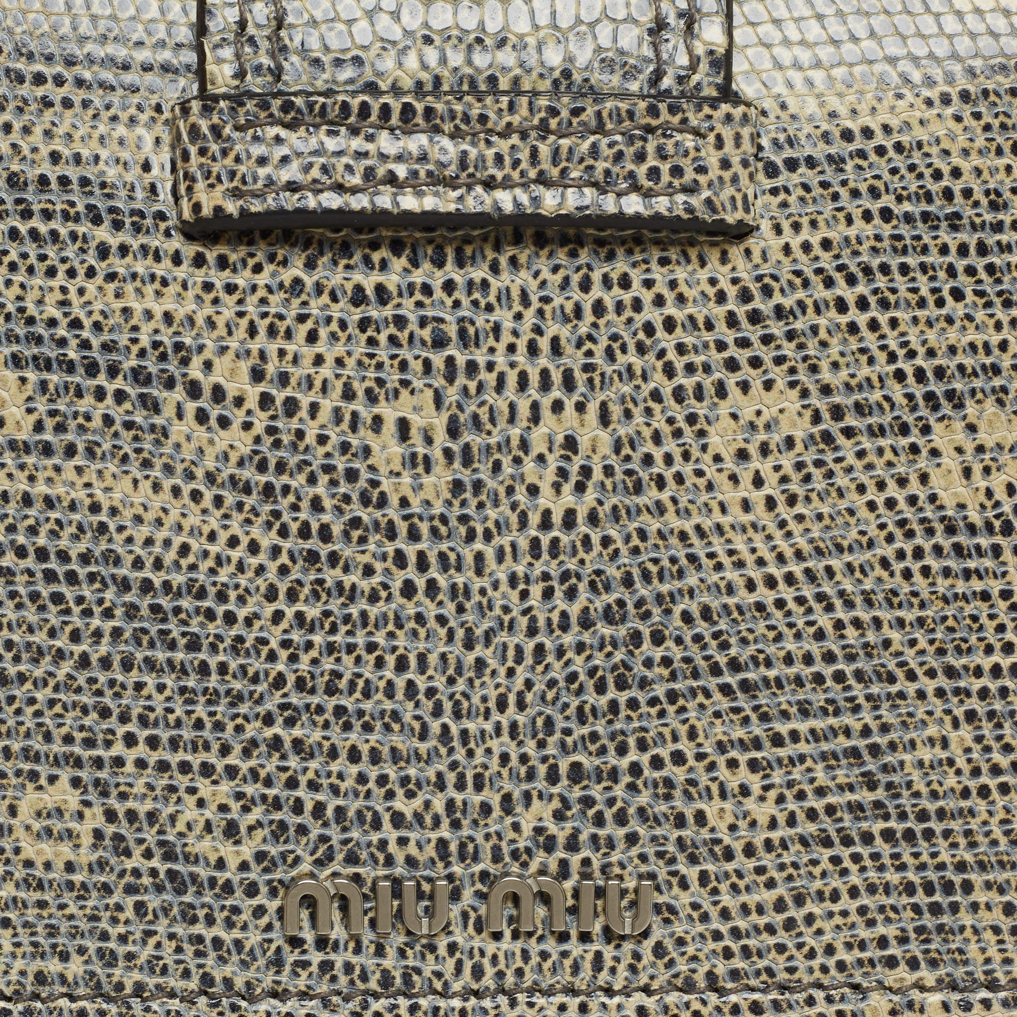 Pre Owned Miu Miu Cream/Black Lizard Embossed Leather Crystal Embellished Dahlia Crossbody Bag
