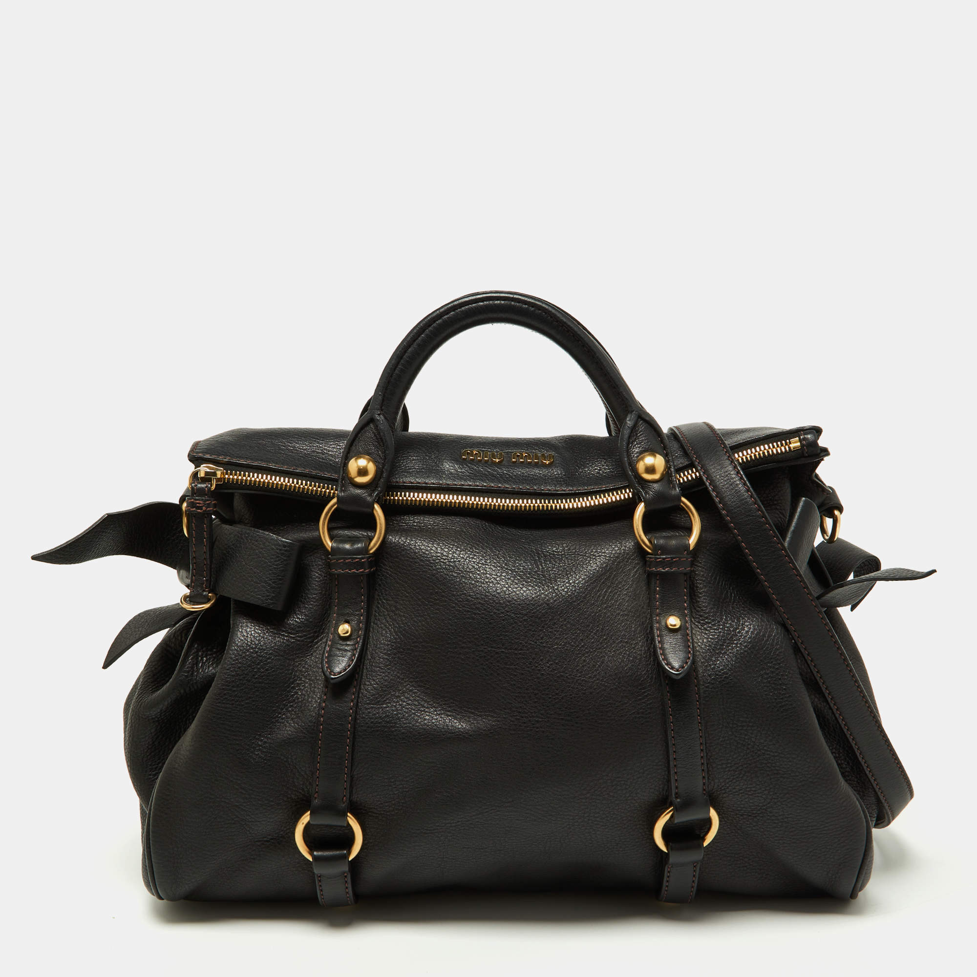 トートバッグ MIU MIU 25FW Black Leather Bow Tote Bag 5BB117 2CRW F0002 Black Leather Beau Bag | Miu Miu