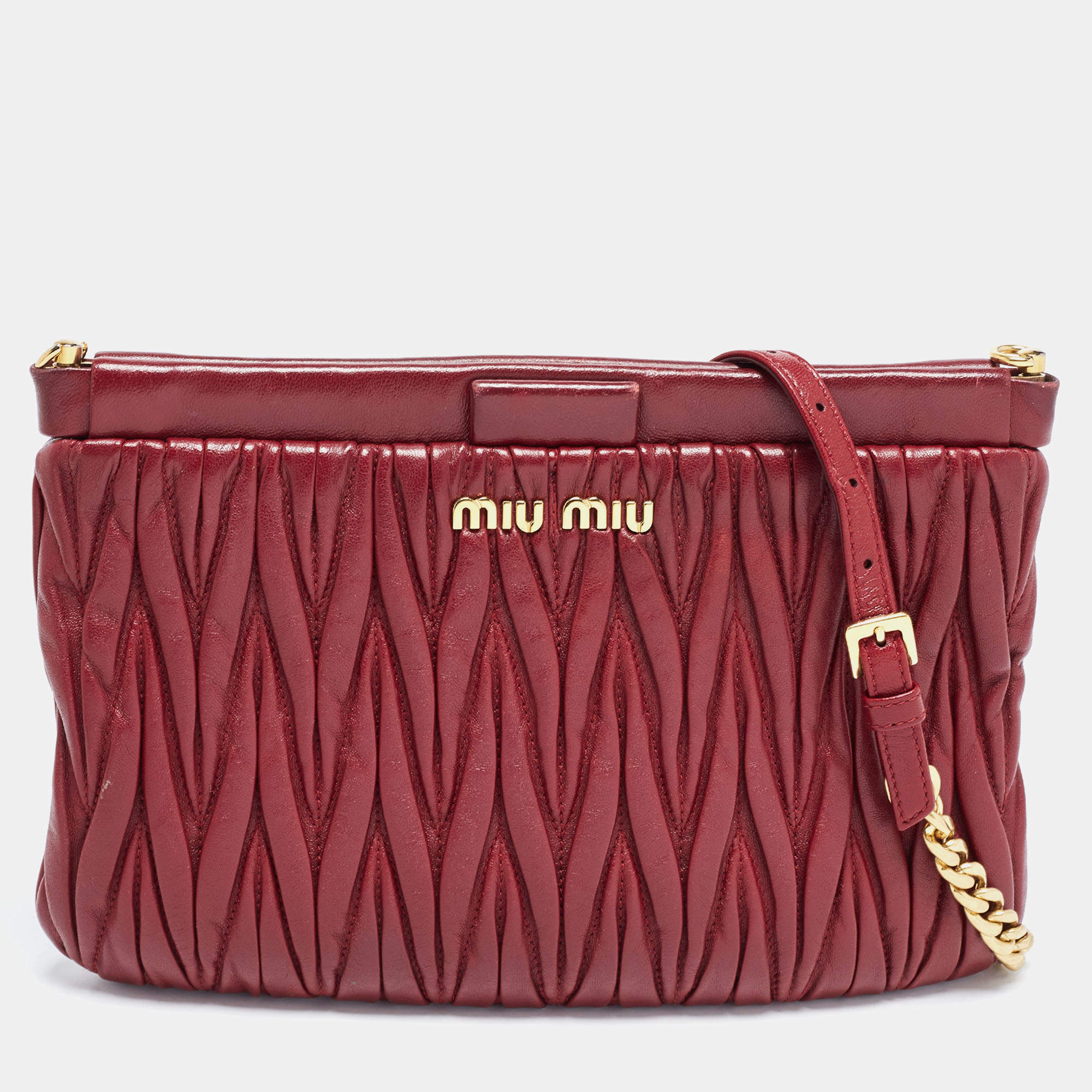 Miu Miu Red Matelassé Leather Frame Chain Clutch 