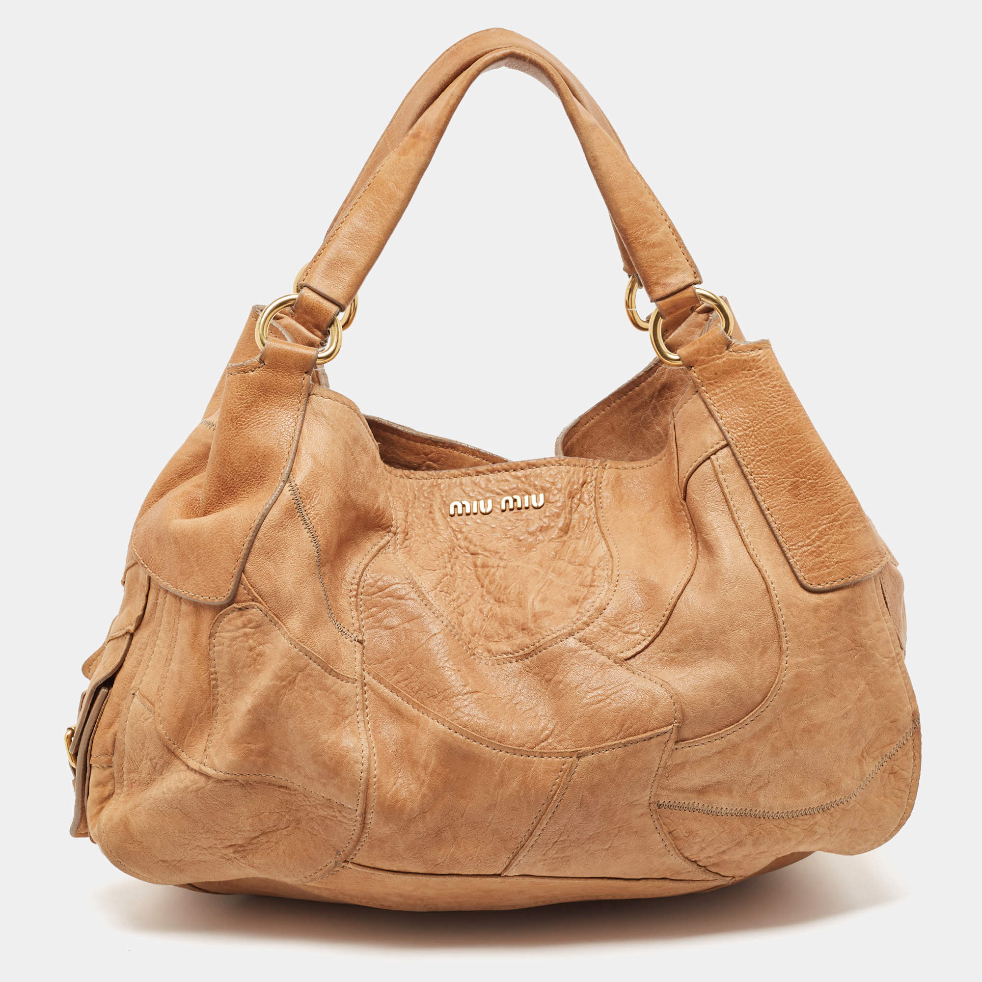 Miu Miu Beige Leather Patchwork Hobo