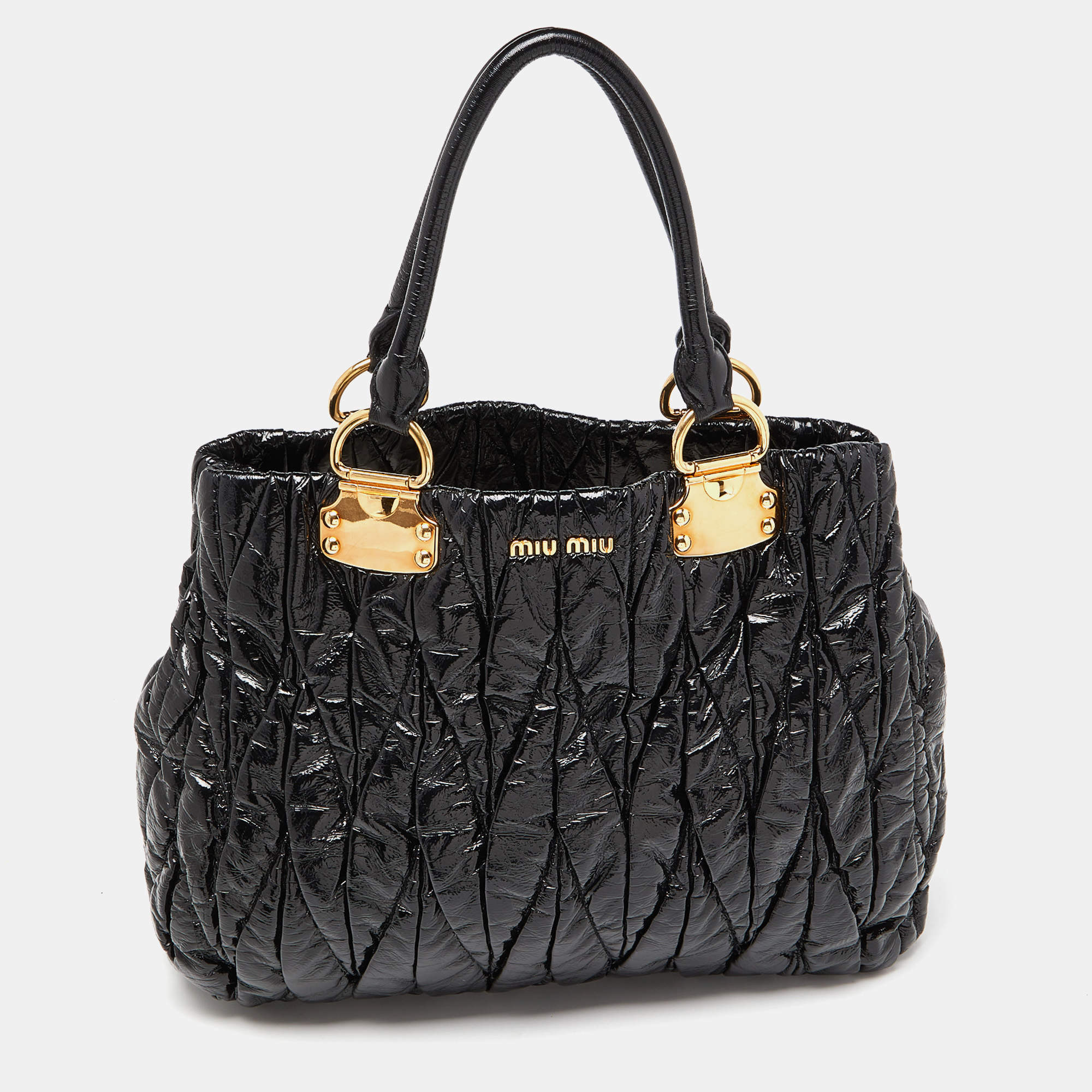 Miu Miu Black Matelassé Patent Leather Tote