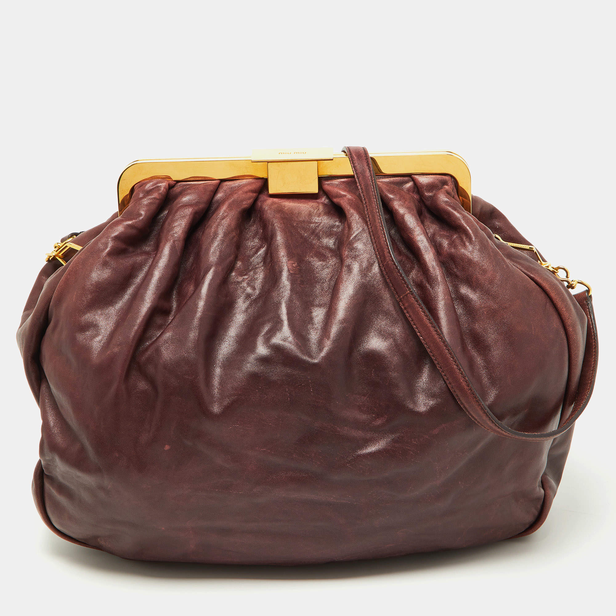 Miu Miu Burgundy Leather Frame Hobo