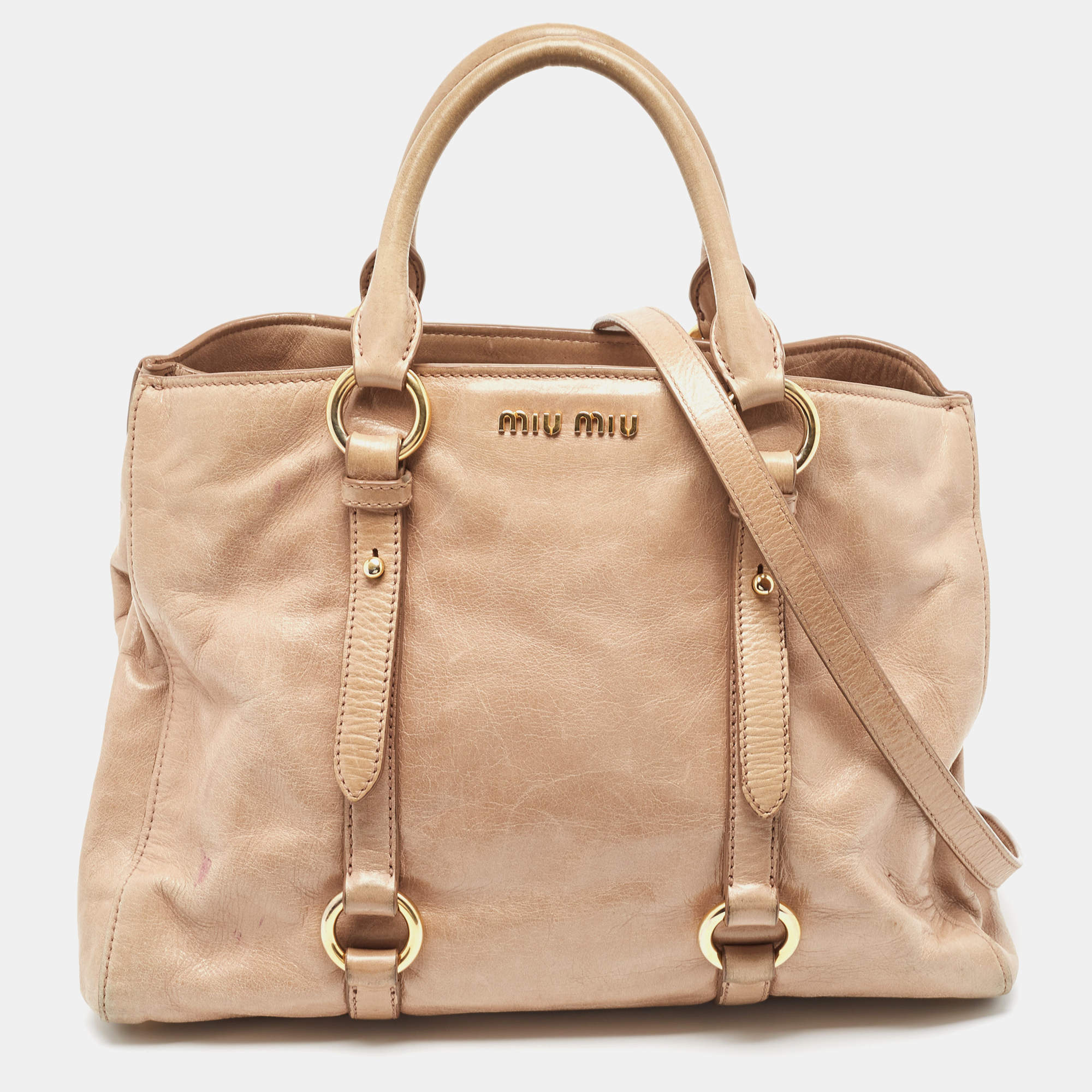 Miu Miu Beige Vitello Shine Leather Tote