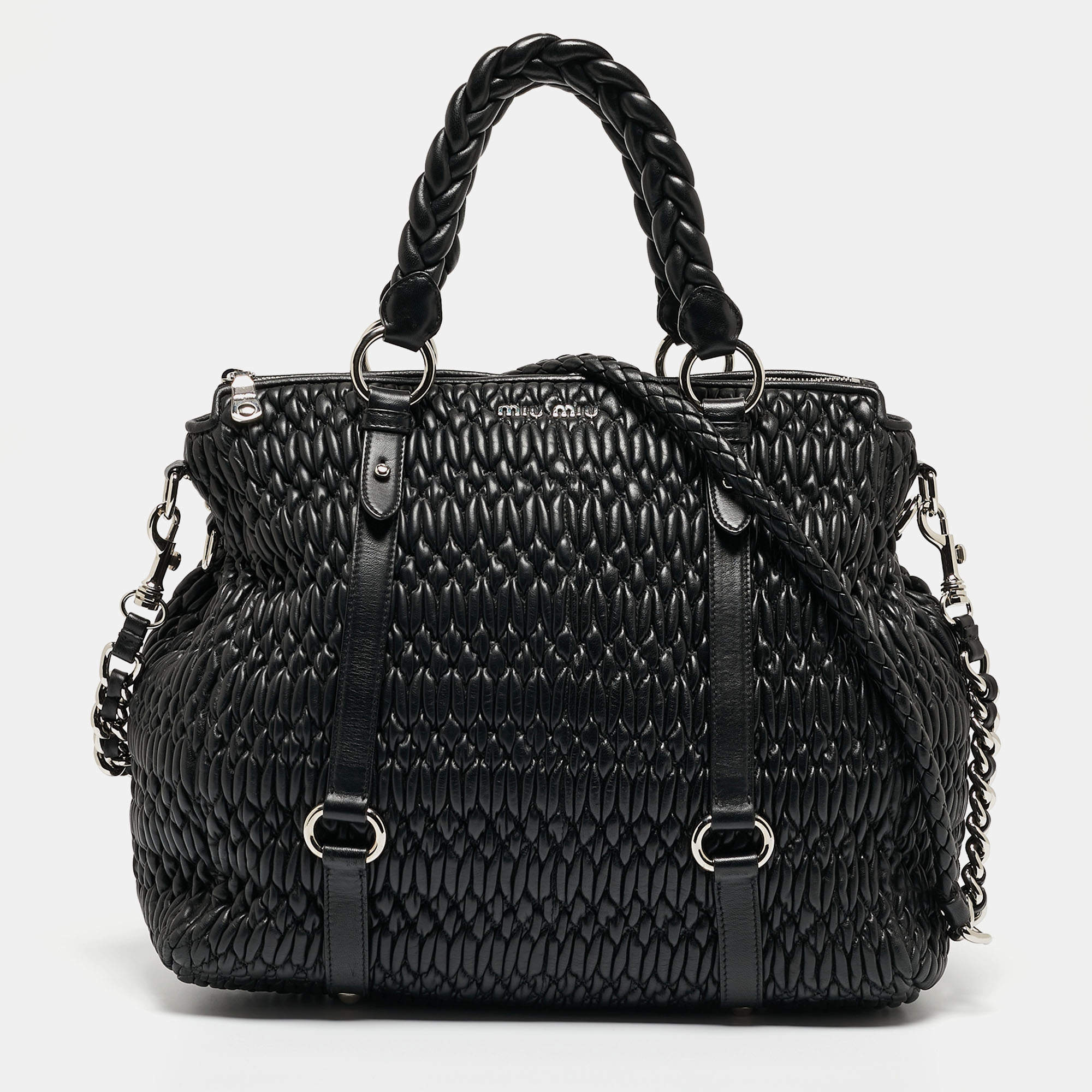 Miu Miu Black Matelasse Leather Shopper Tote