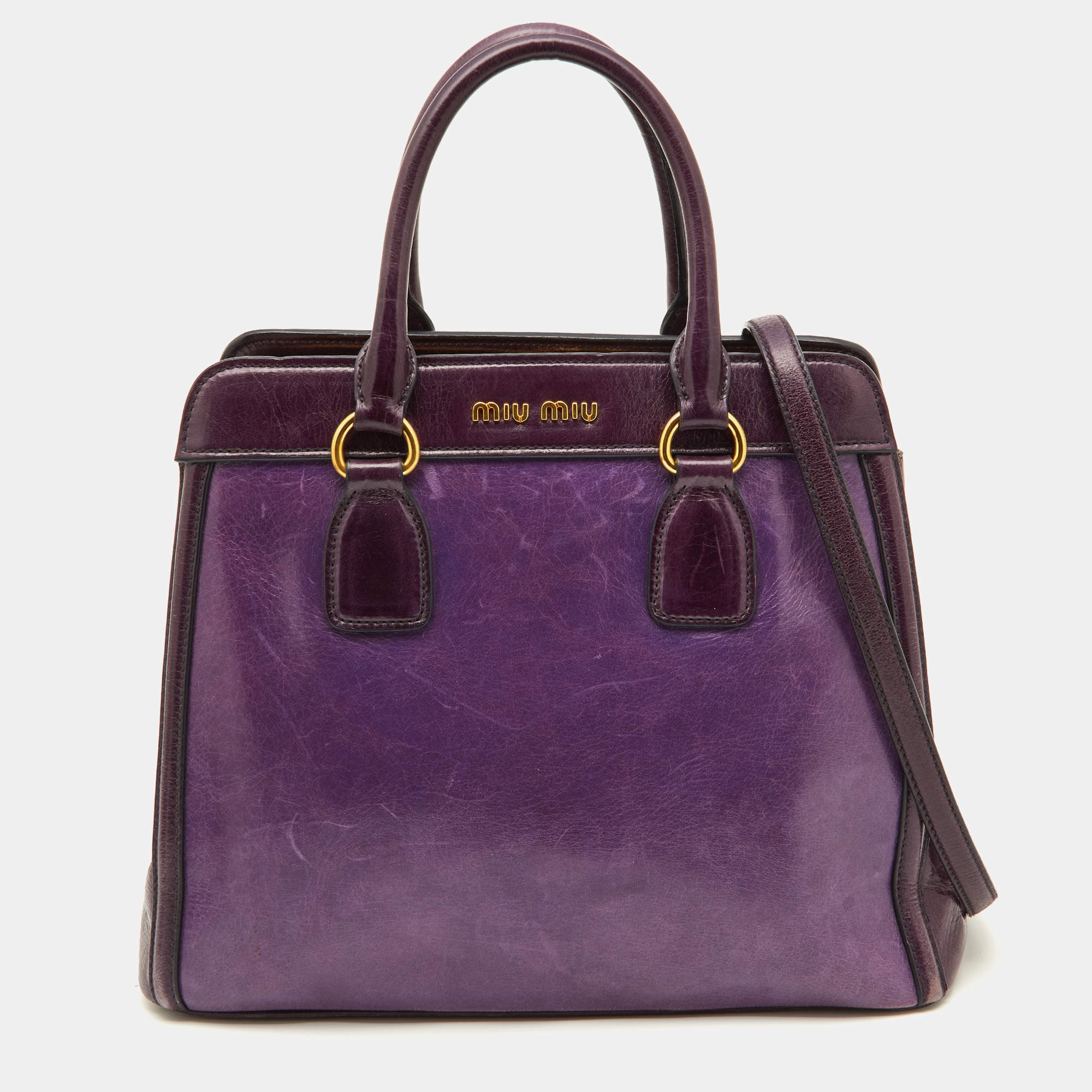 Miu Miu Two Tone Purple Leather Middle Zip Tote