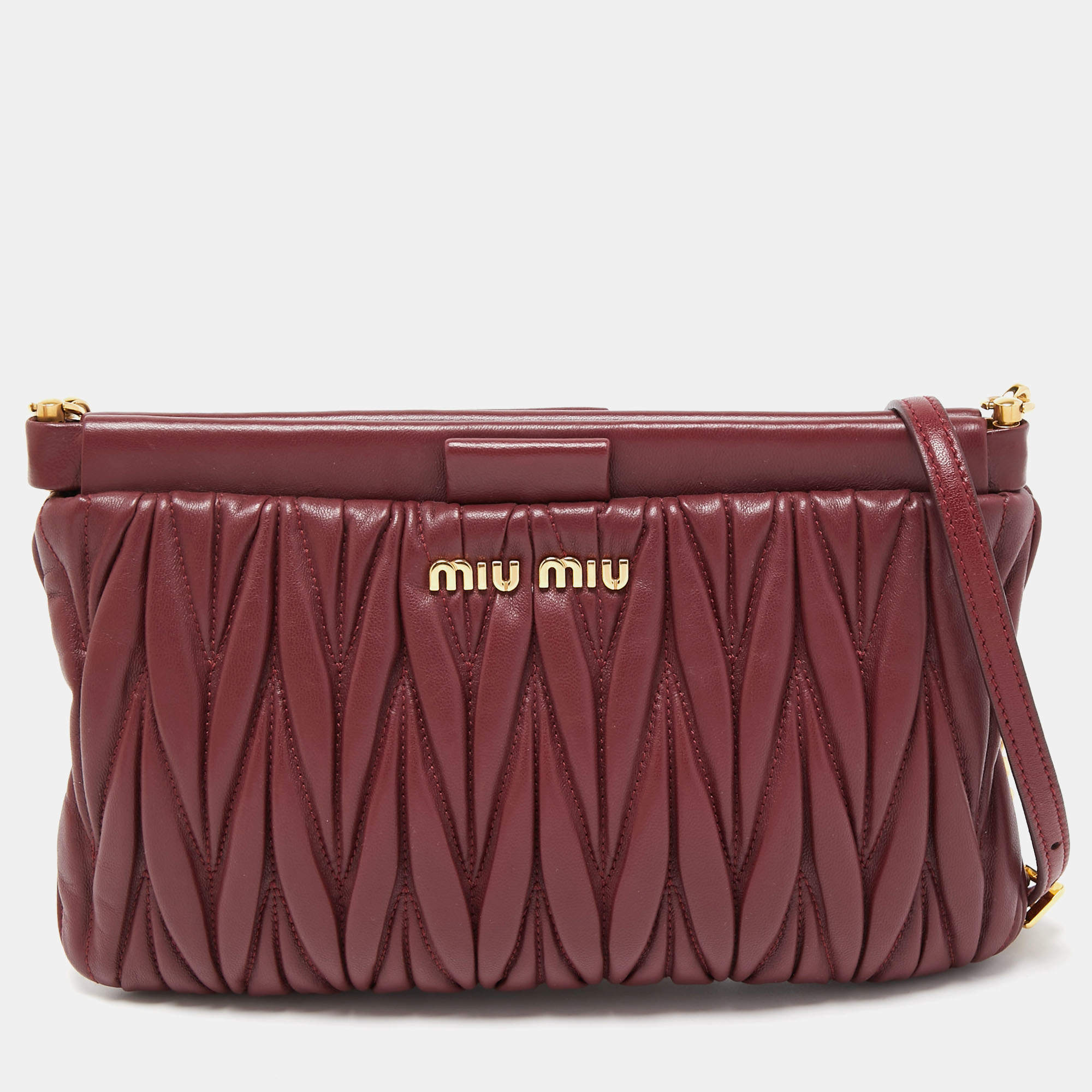 Miu Miu Burgundy Matelassé Leather Frame Chain Clutch