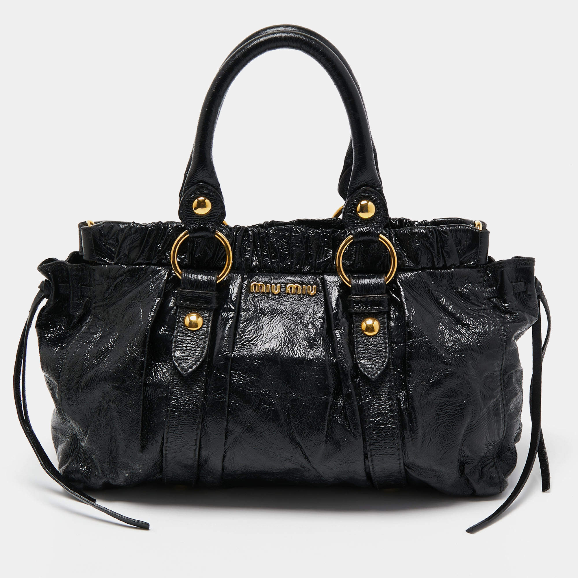 Miu Miu Black Patent Leather Gaufre Tote