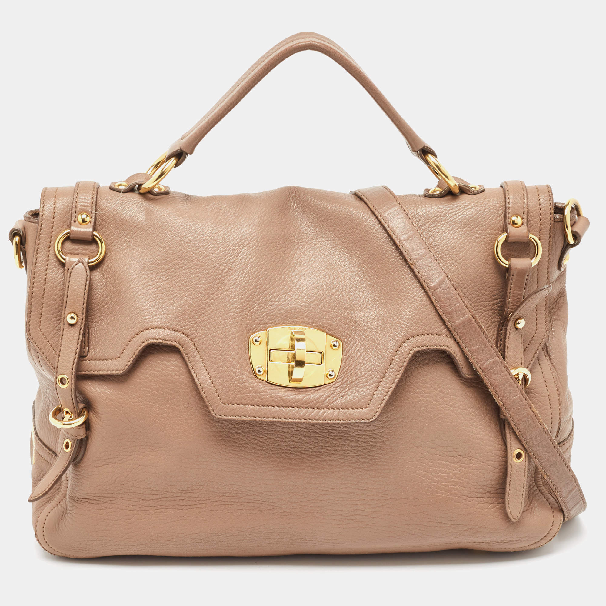 Miu Miu Beige Leather Paloma Top Handle Bag