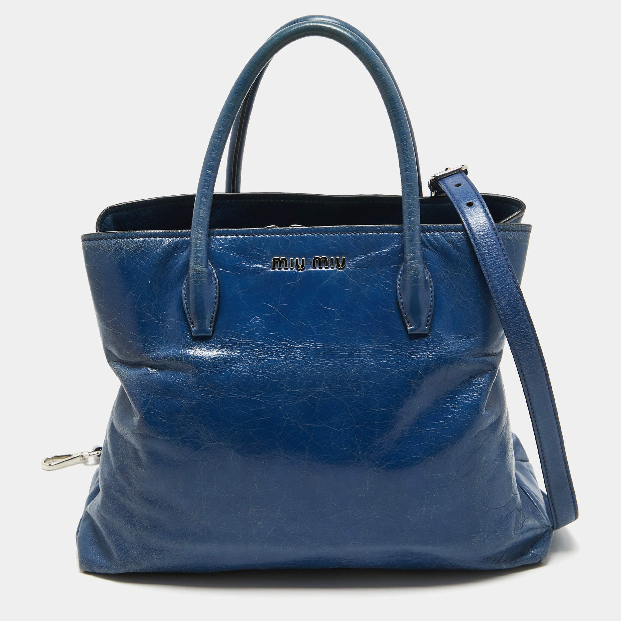 Miu Miu Blue Leather Vitello Tote 