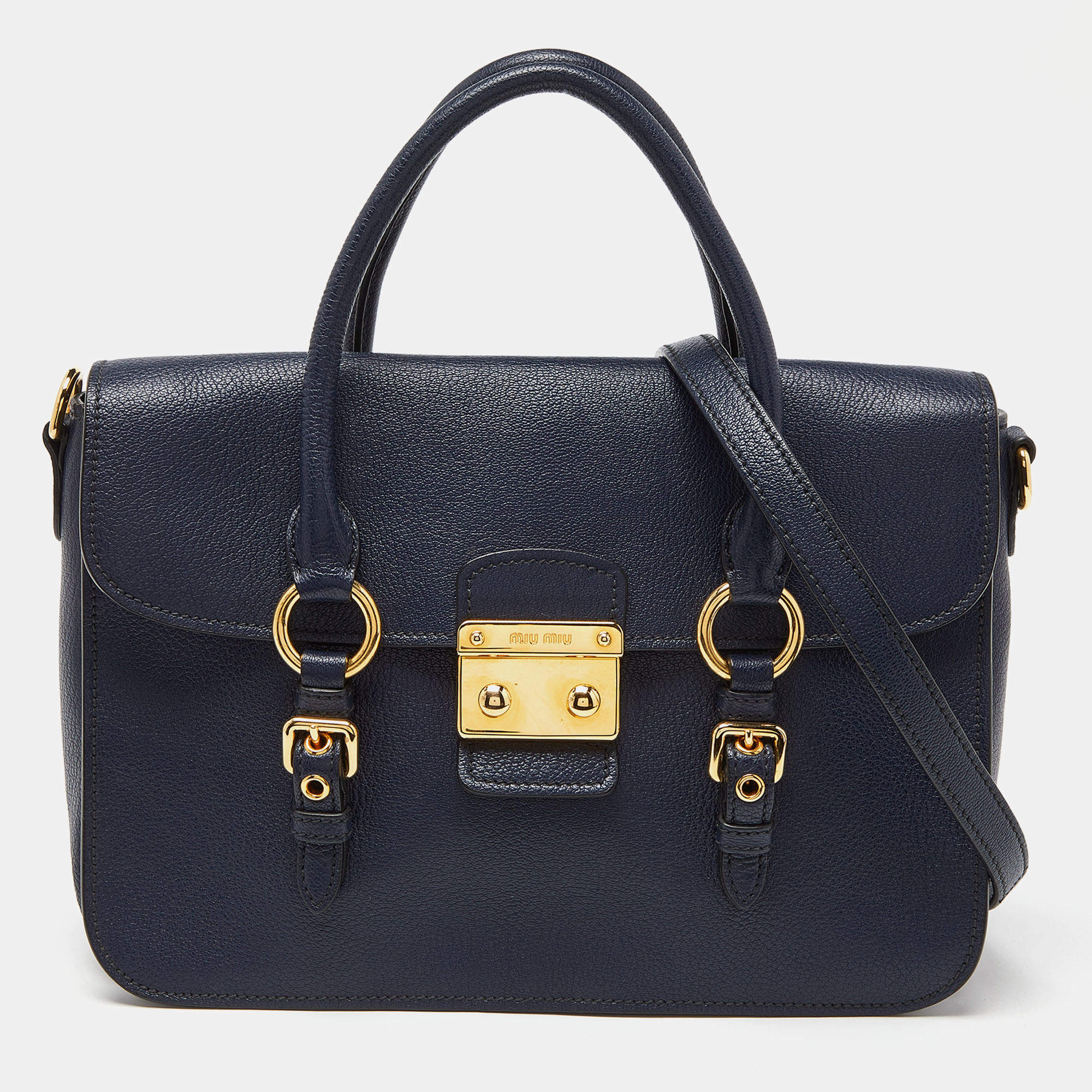 Miu Miu Blue Madras Leather Flap Satchel