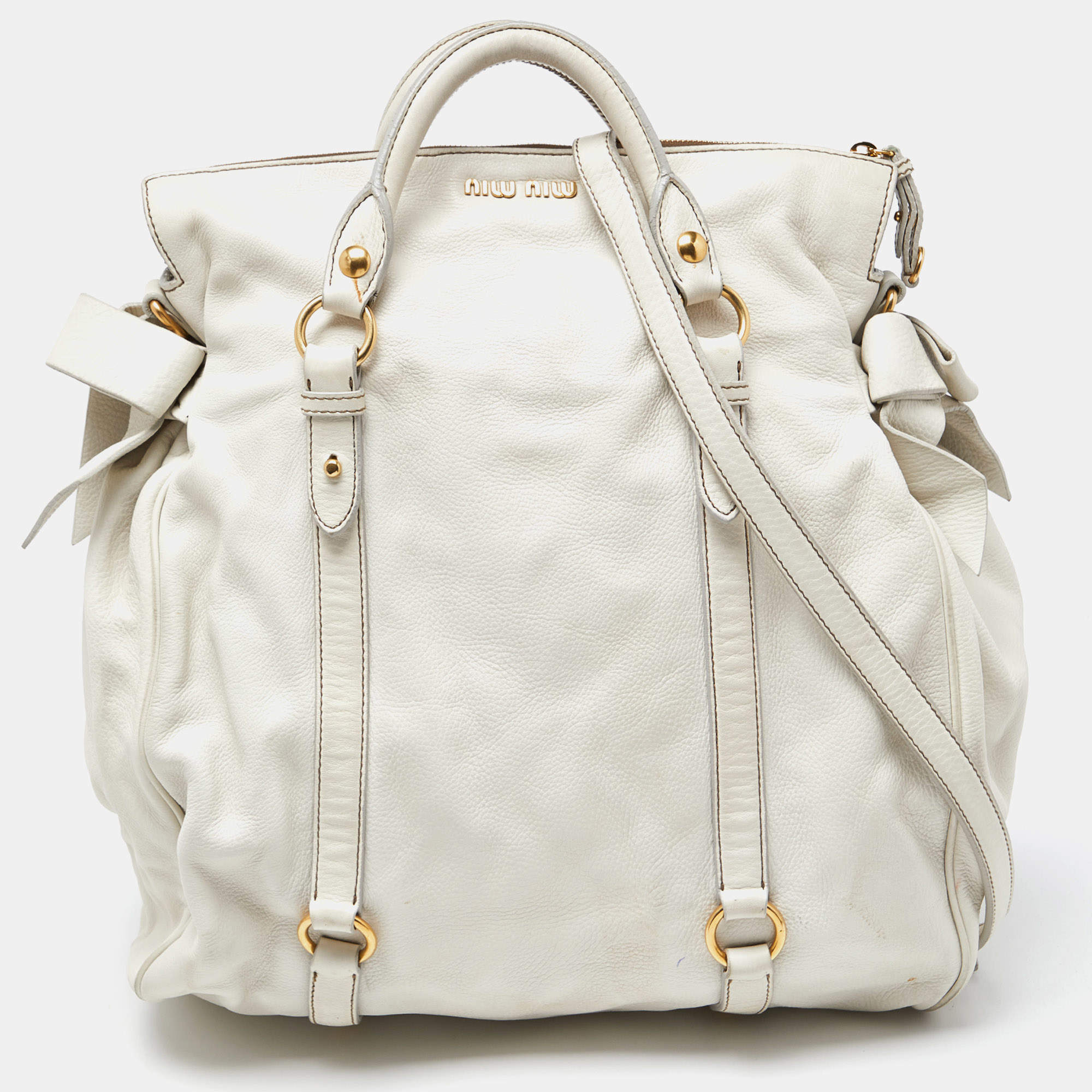 Miu Miu White Leather Fold Over Bow Bag