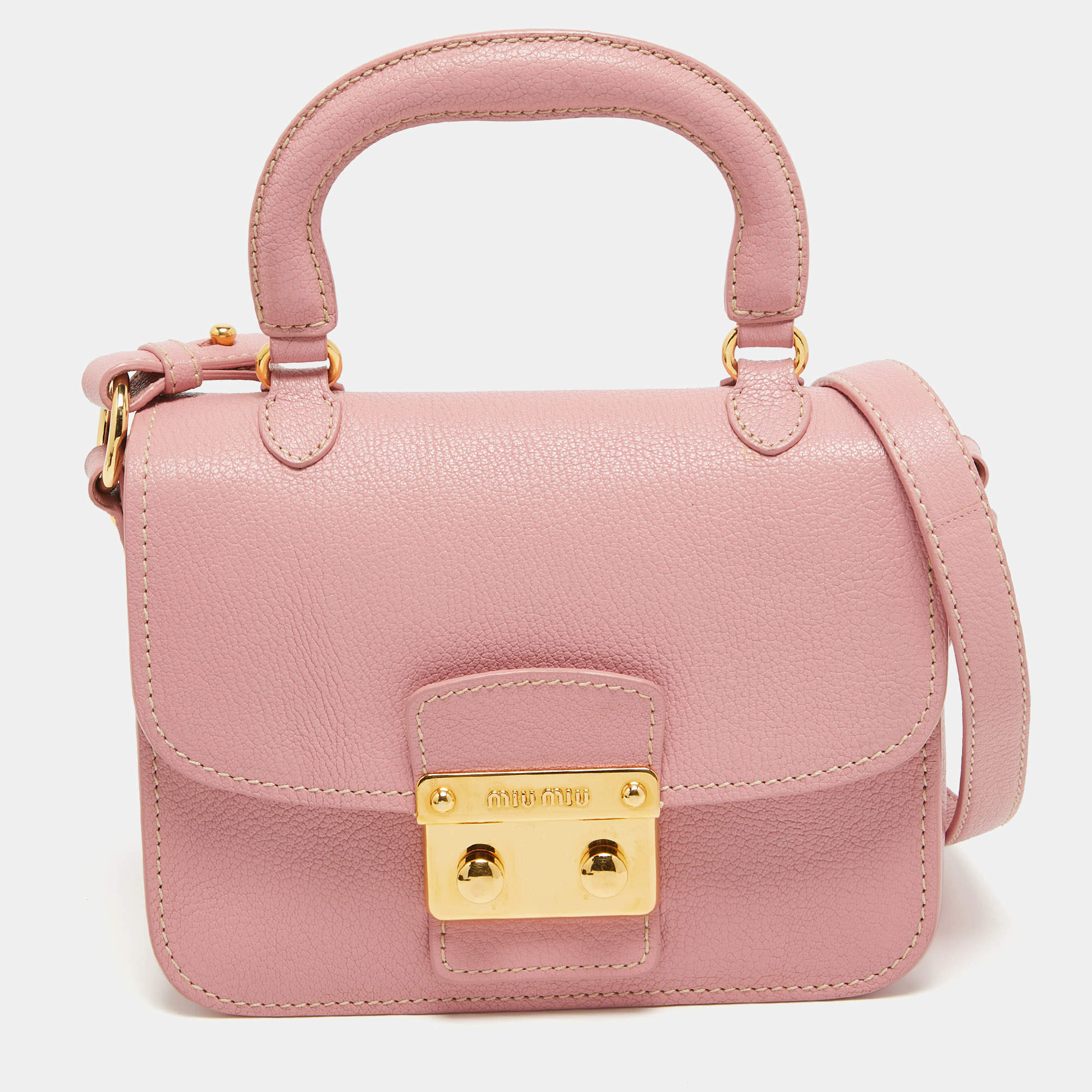 Miu Miu Pink Leather Pushlock Flap Top Handle Bag