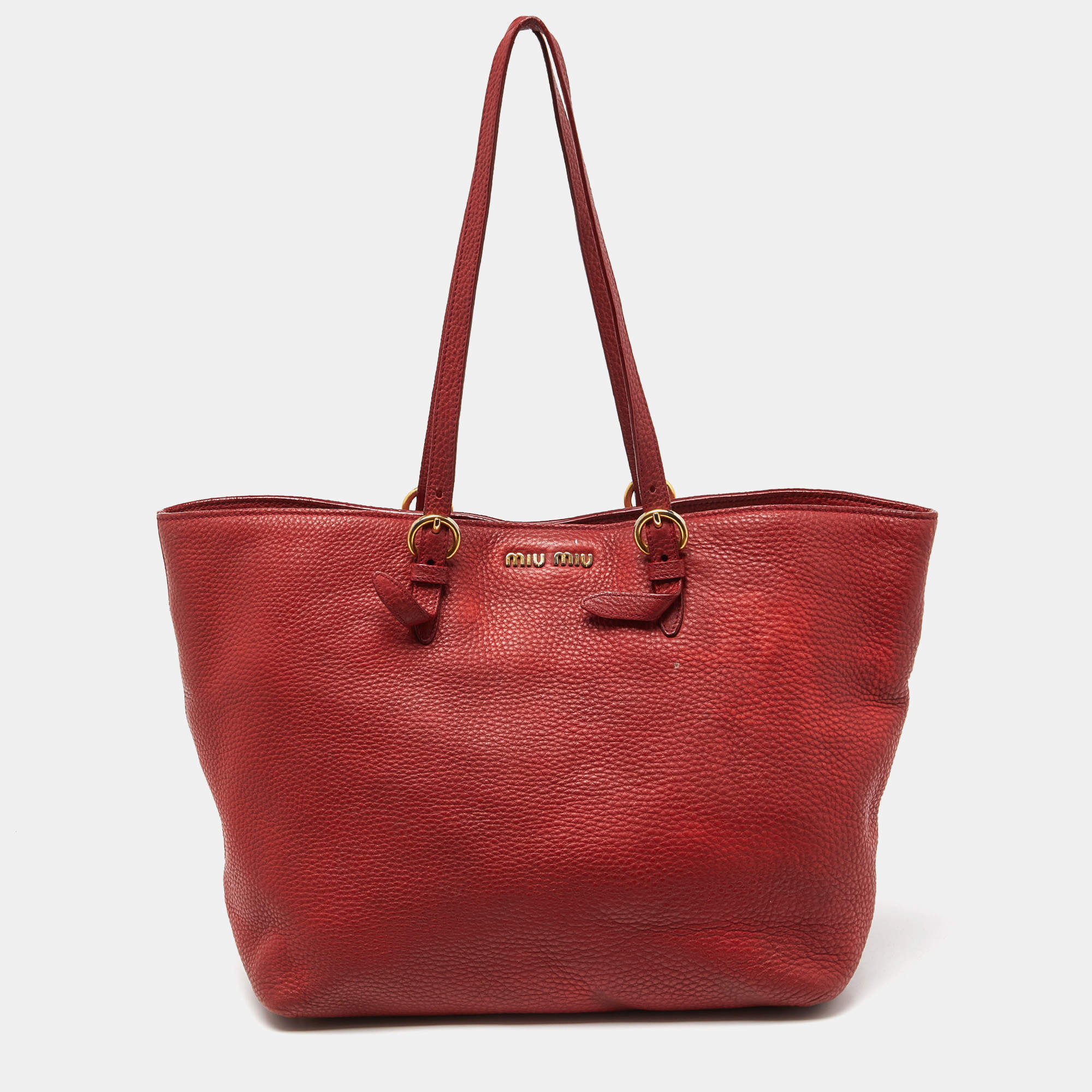 Miu Miu Red Leather Shopper Tote 