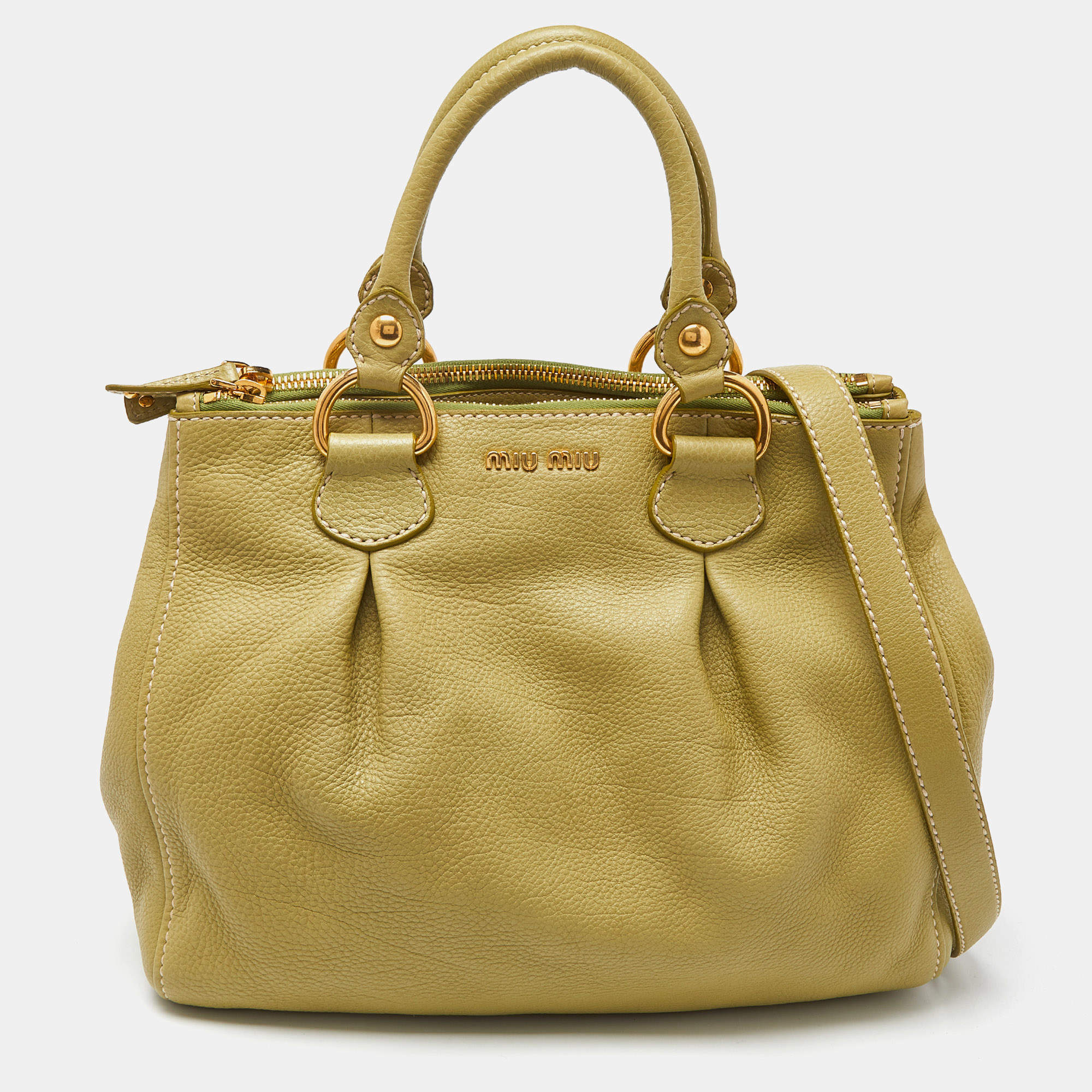 Miu Miu Green Vitello Daino Leather Tote