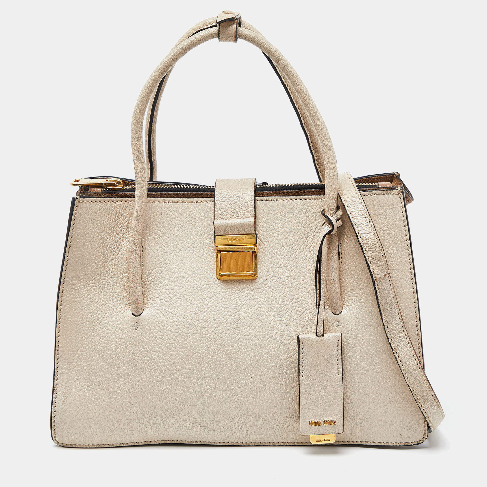 Miu Miu Beige Leather Push Lock Tote