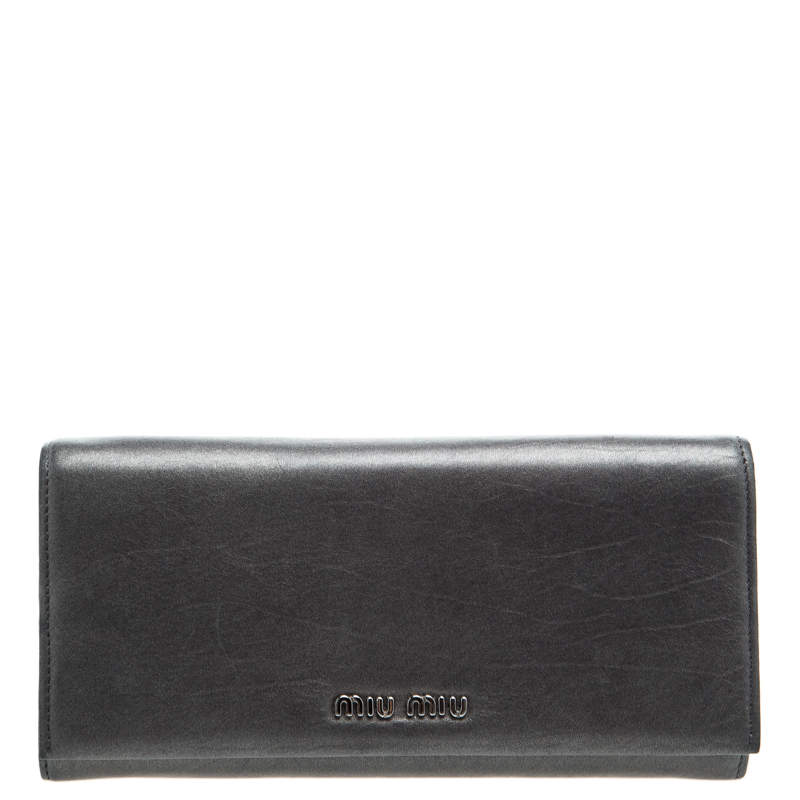مملوكة مسبقًا Miu Miu Dark Grey Leather Long Wallet