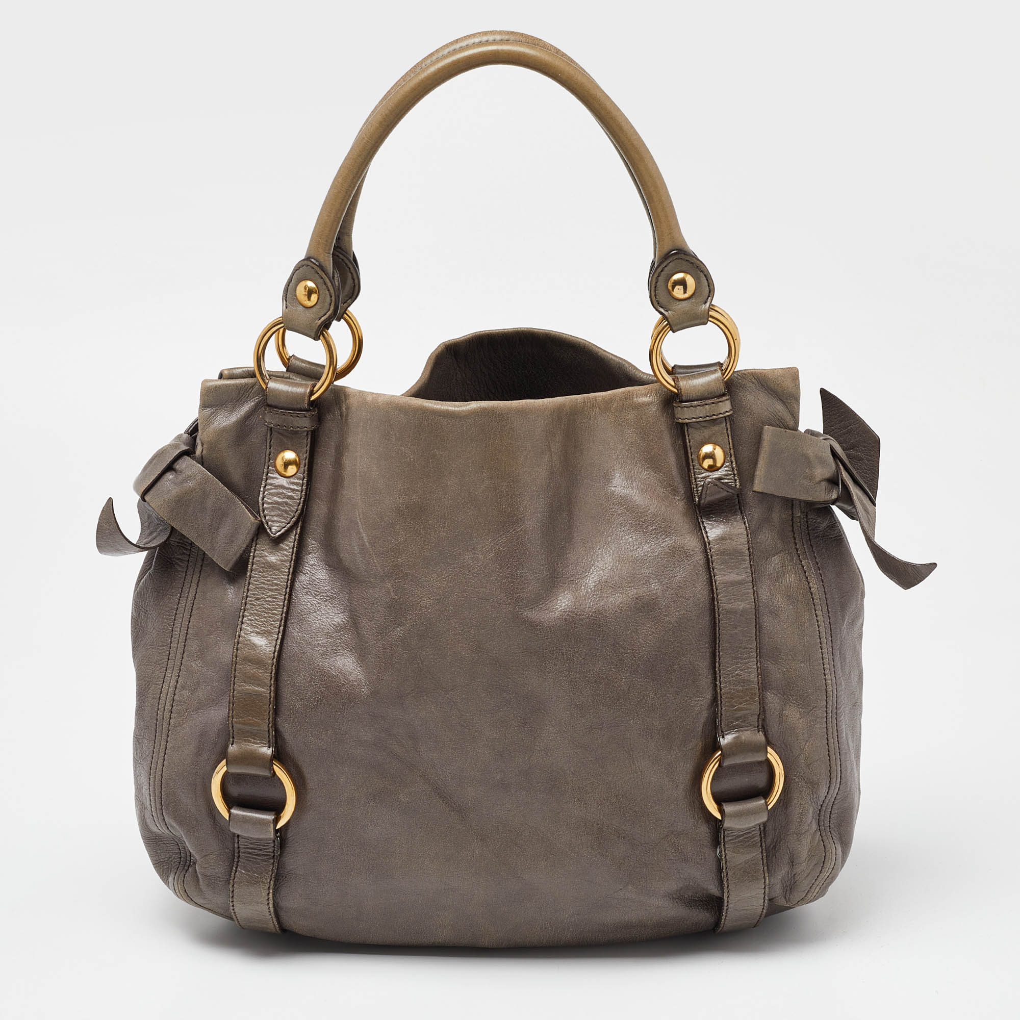 Miu Miu Grey Leather Bow Hobo