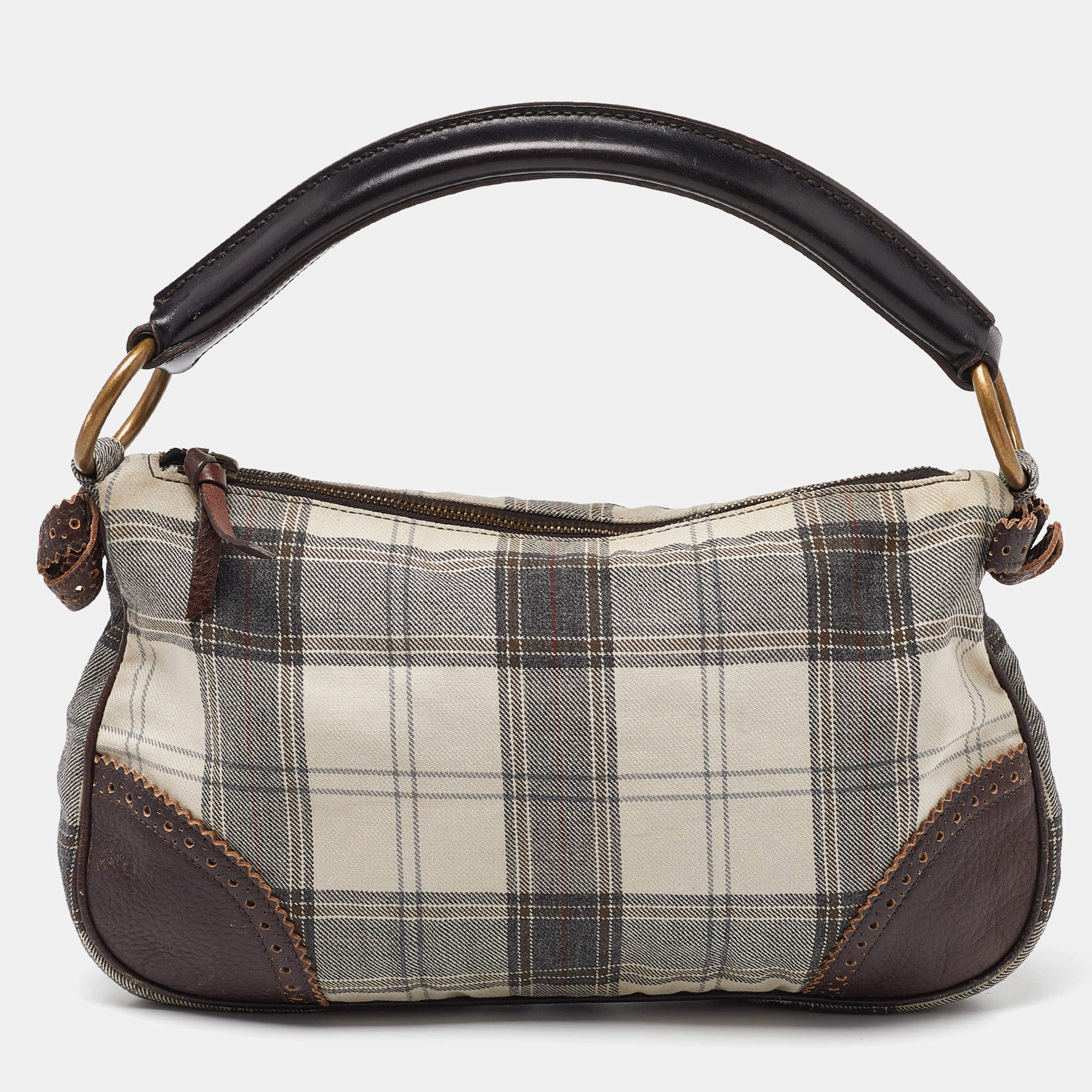Miu Miu Grey/Brown Canvas and Leather Hobo