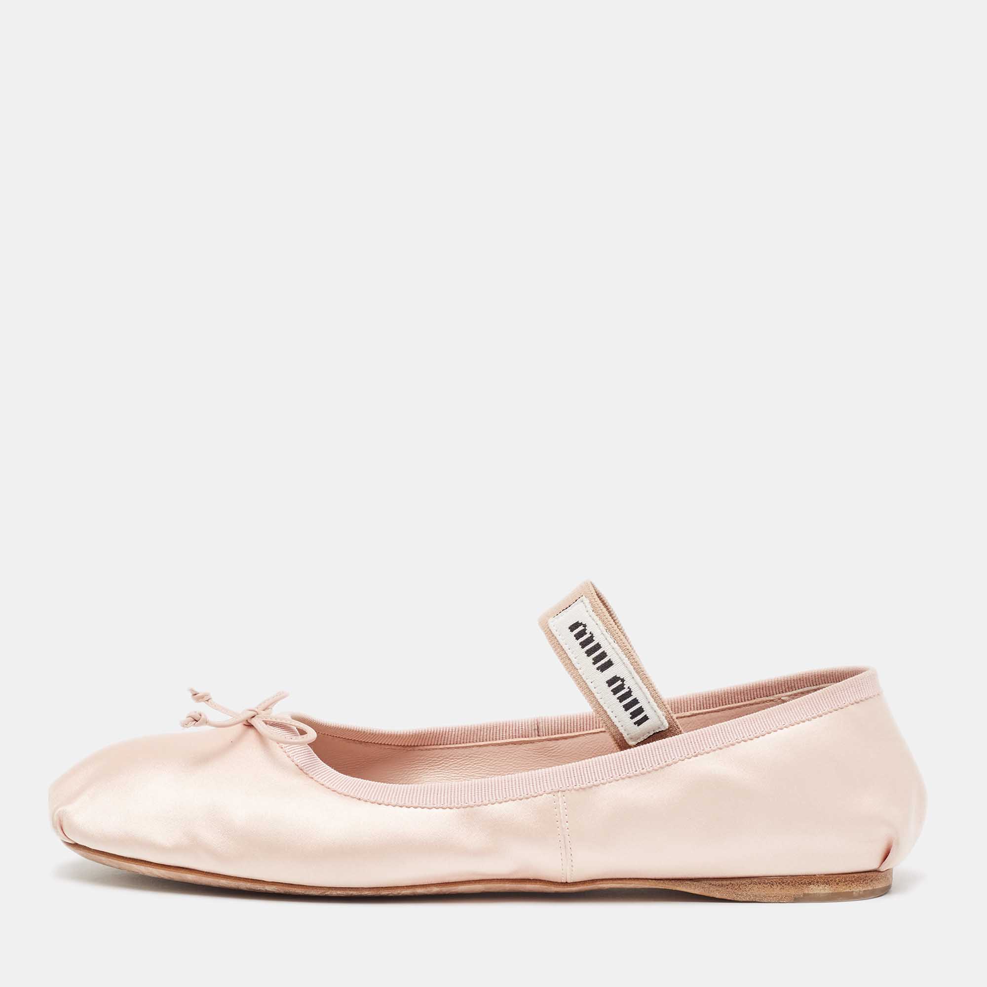 Miu Miu Pink Satin Bow Ballet Flats Size 39.5