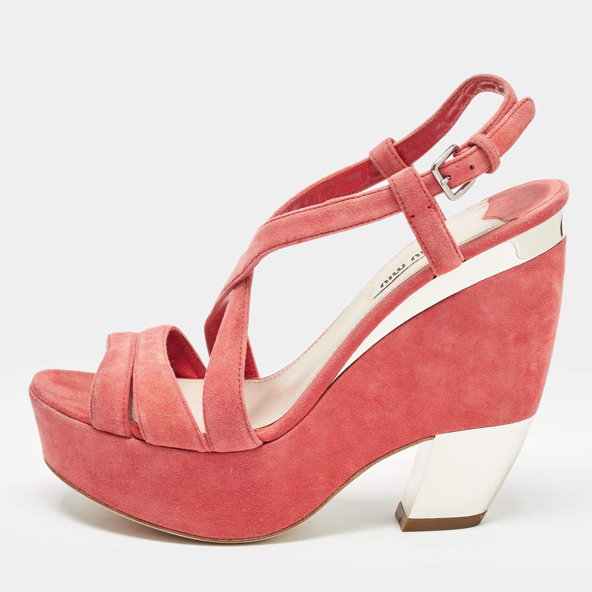 Miu Miu Pink Suede Platform Slingback Sandals Size 38