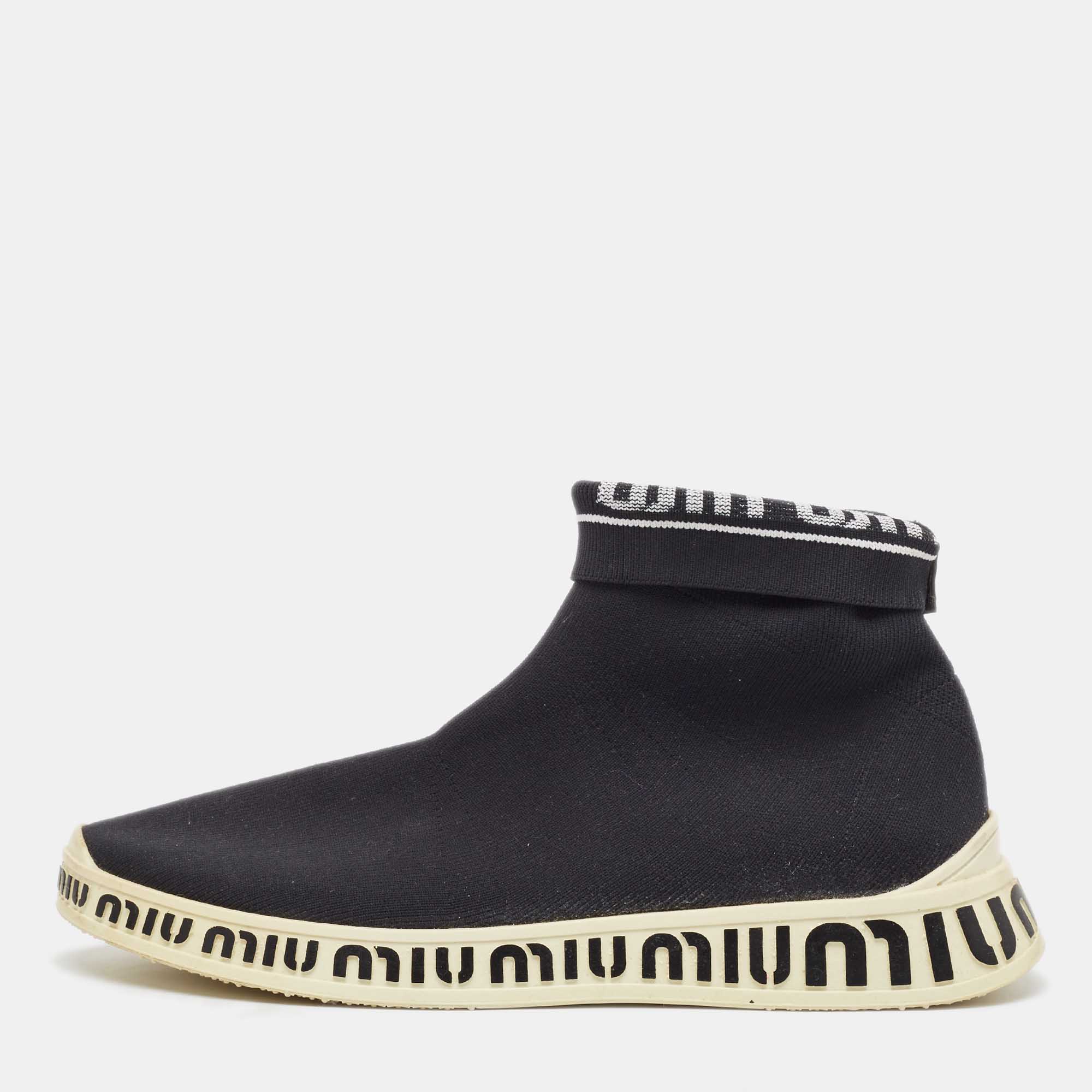 Miu Miu Black Knit Fabric Sock High Top Sneakers Size 39
