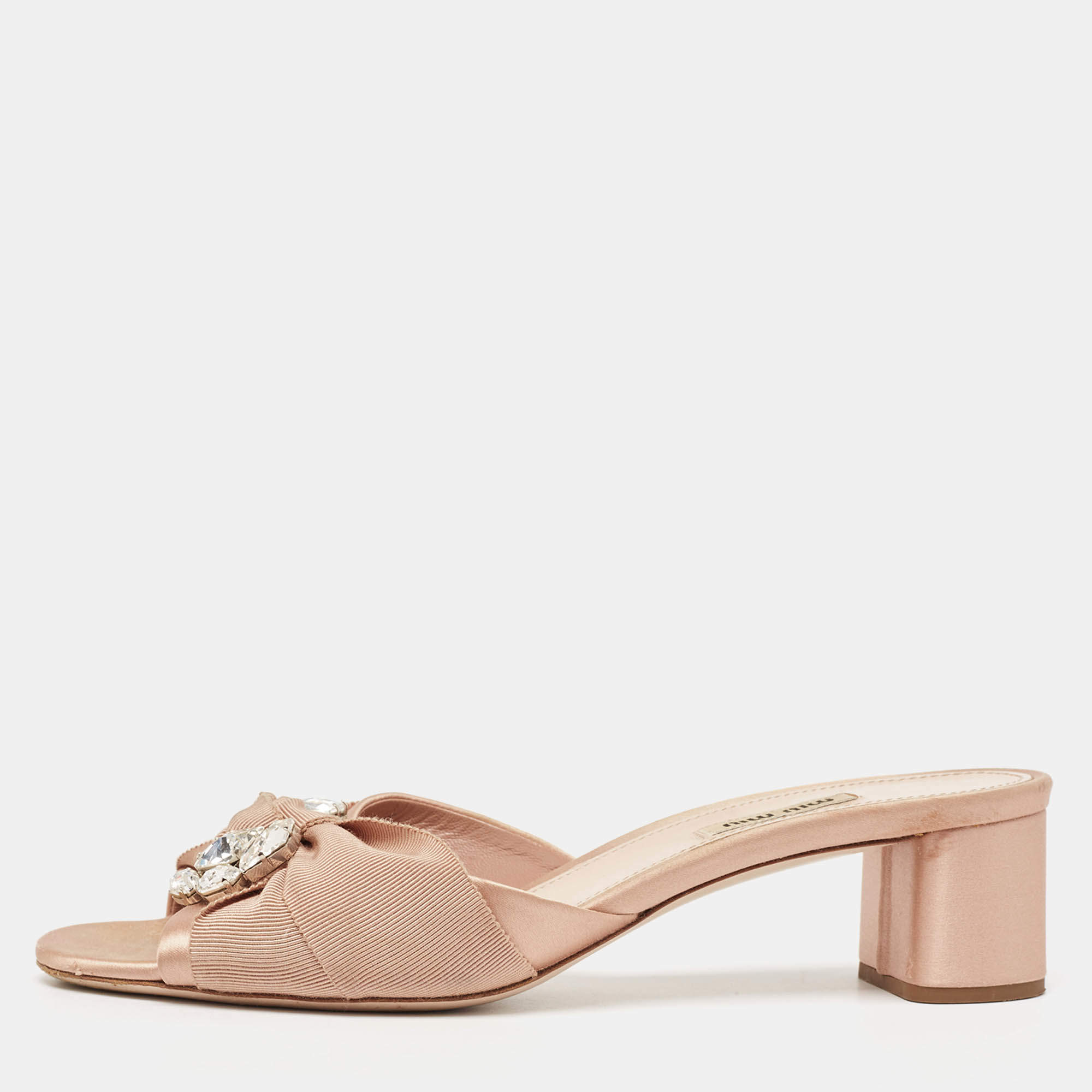 Miu Miu Beige Satin and Canvas Slide Sandals Size 40.5