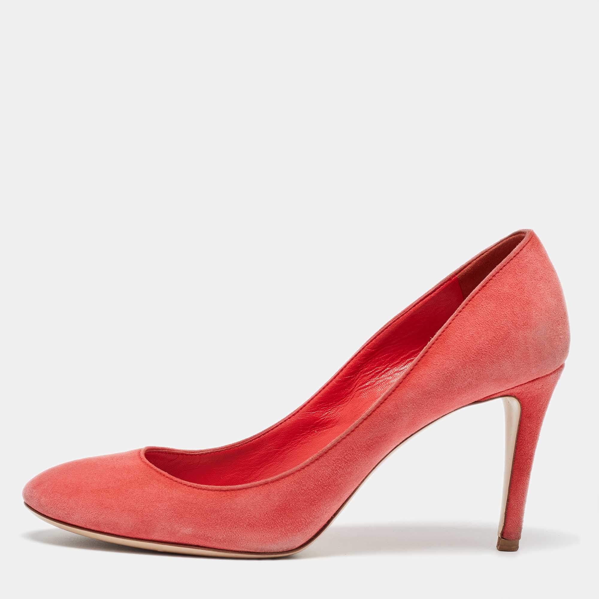 Miu Miu Coral Pink Suede Round Toe Pumps Size 37.5