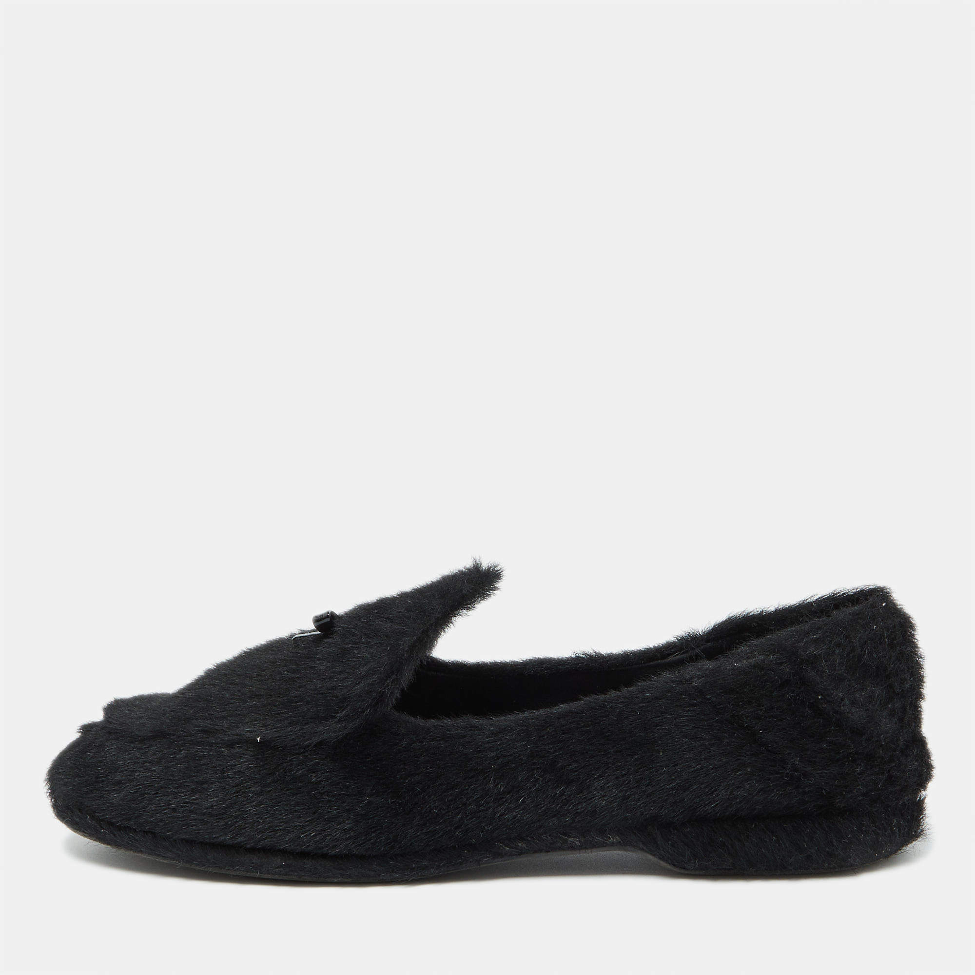 Miu Miu Black Faux Fur Smoking Slippers 37.5