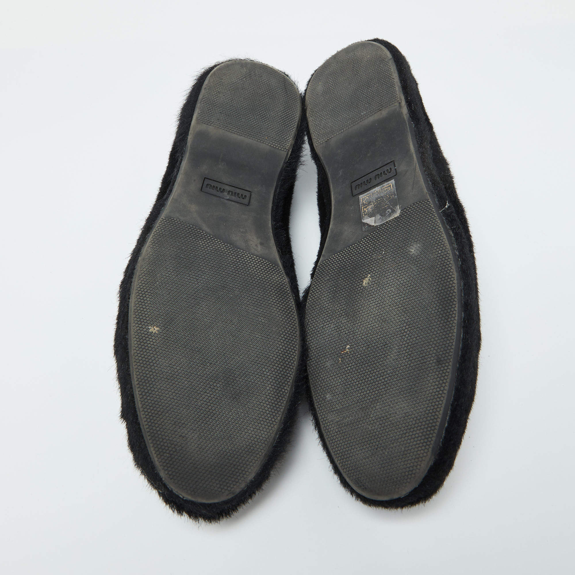 Pre Owned Miu Miu Black Faux Fur Smoking Slippers 37.5