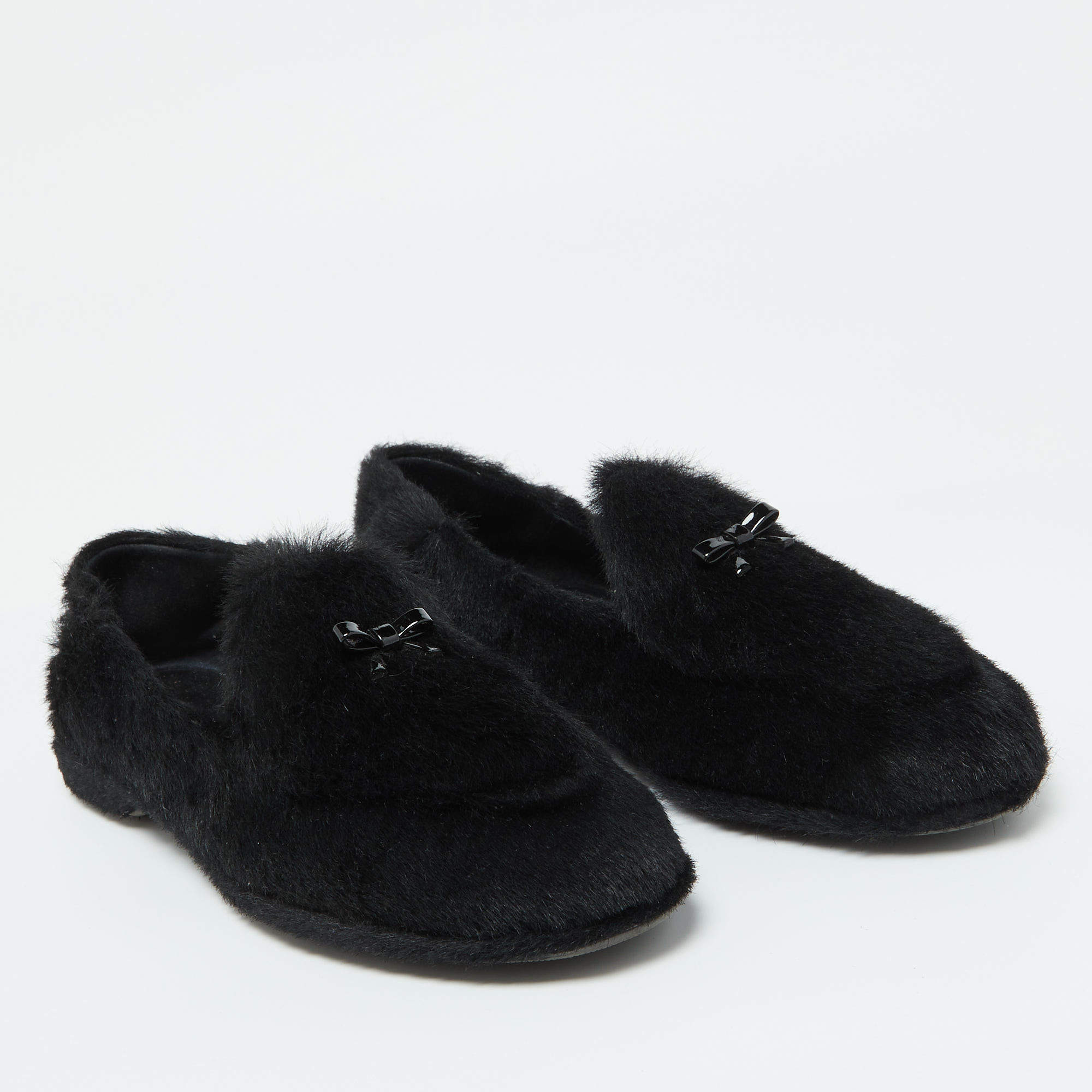 Pre Owned Miu Miu Black Faux Fur Smoking Slippers 37.5