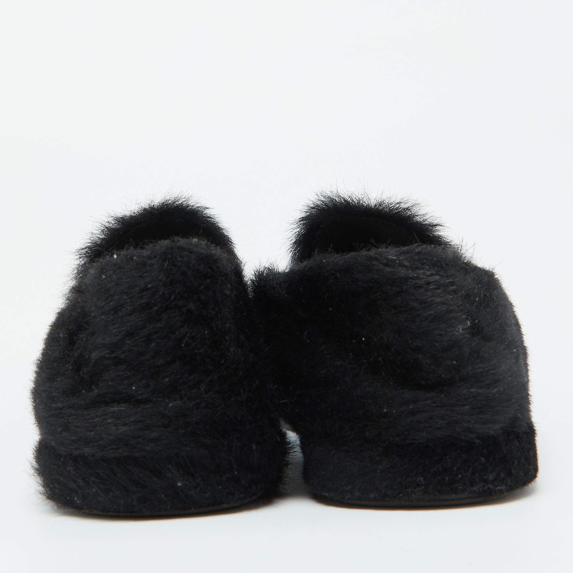 Pre Owned Miu Miu Black Faux Fur Smoking Slippers 37.5