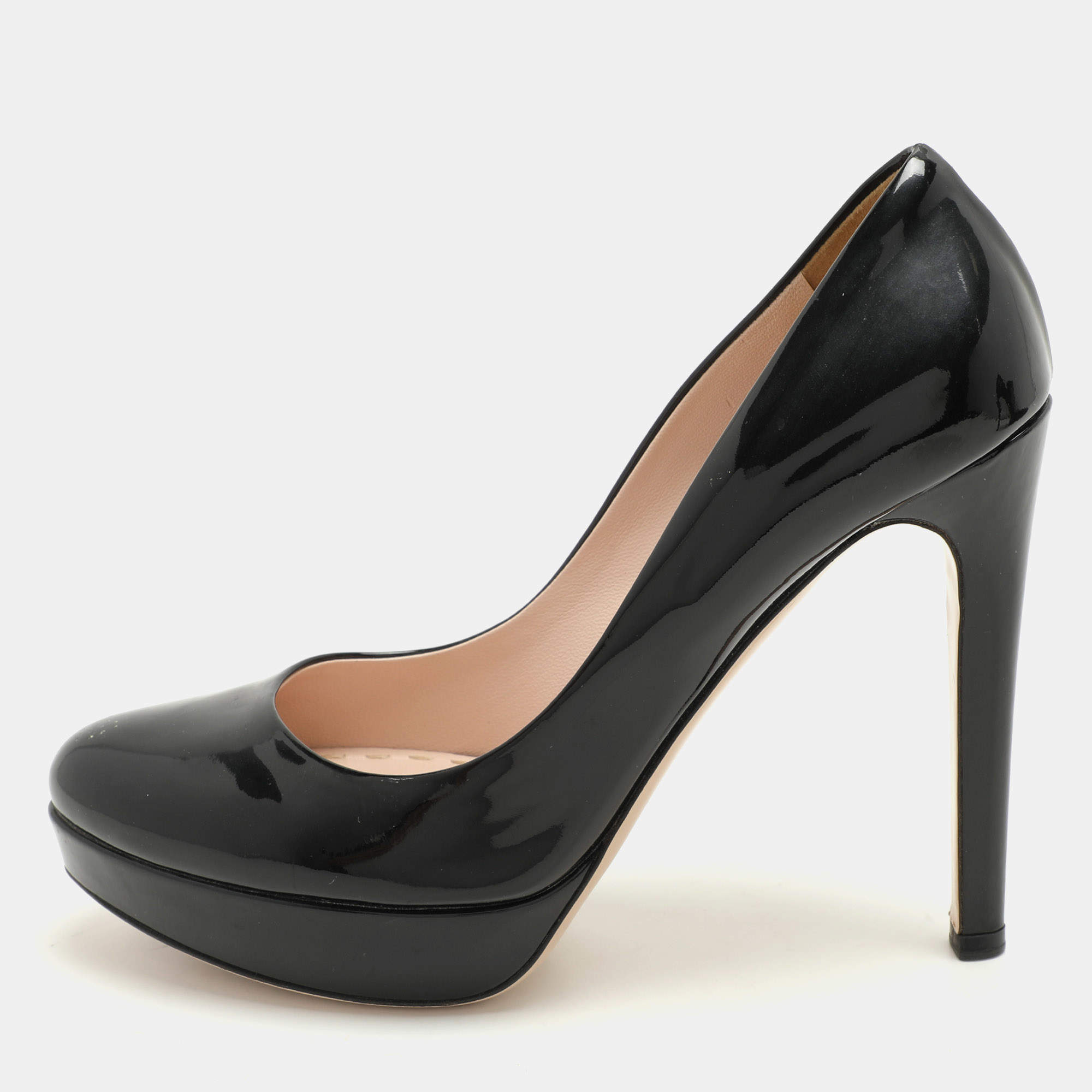 Miu Miu Black Patent Leather Platform Pumps Size 40