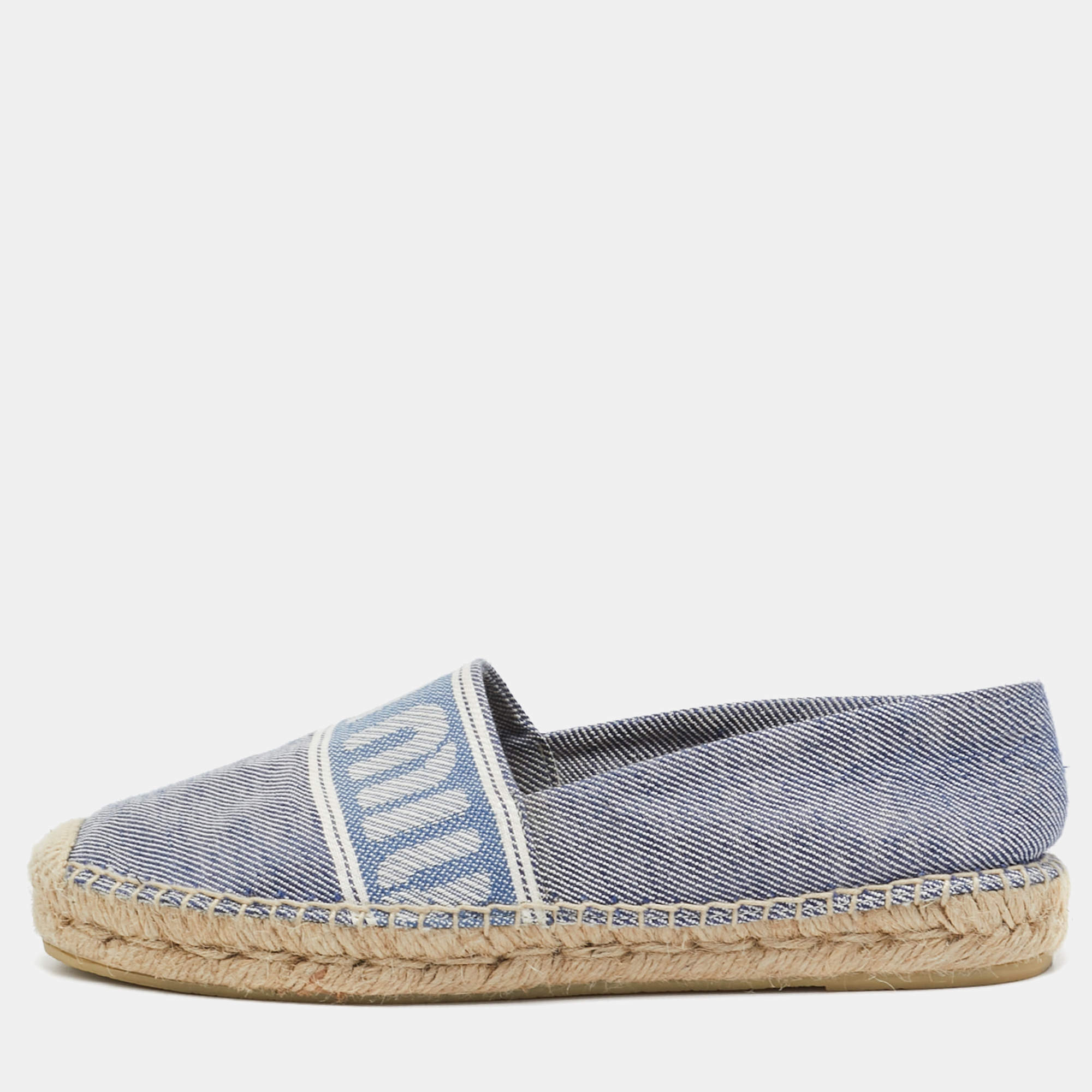 Miu Miu Blue Denim Logo Espadrille Flats Size 38