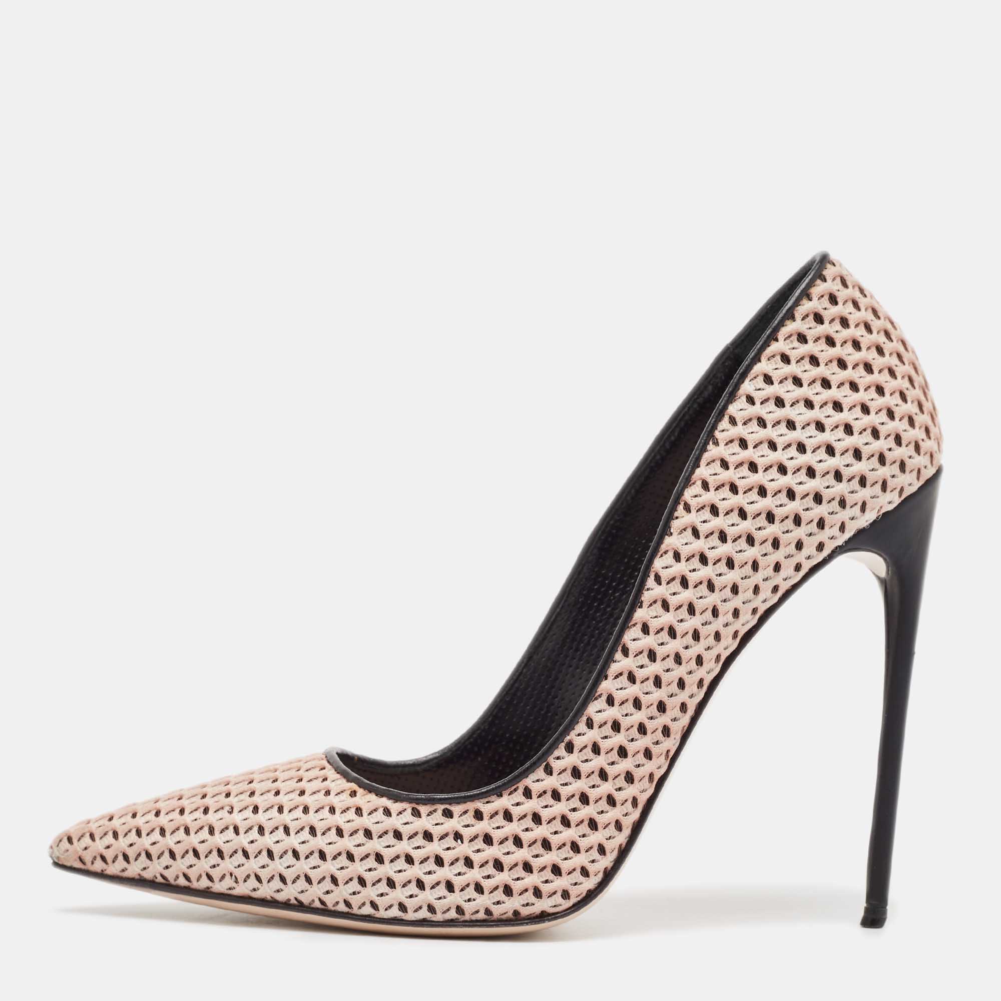 Pre Owned Miu Miu Beige Leather and Mesh Pointed Toe Pumps Size 38.5