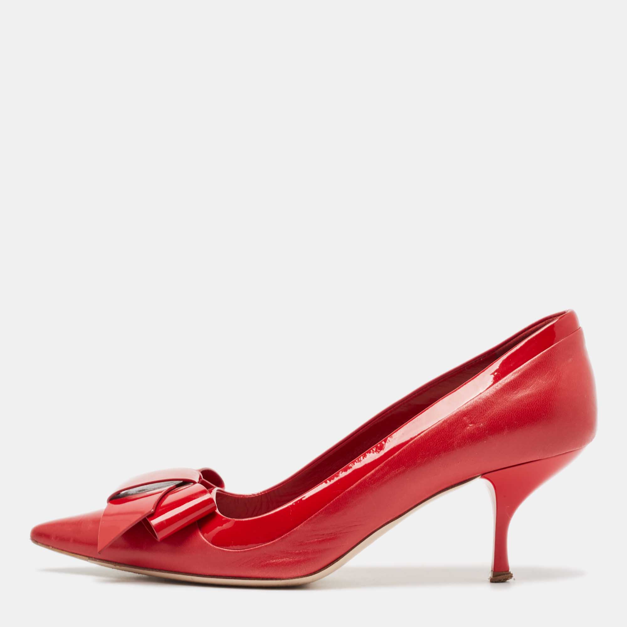 Miu Miu Red Patent and Leather Bow Pumps Size 39