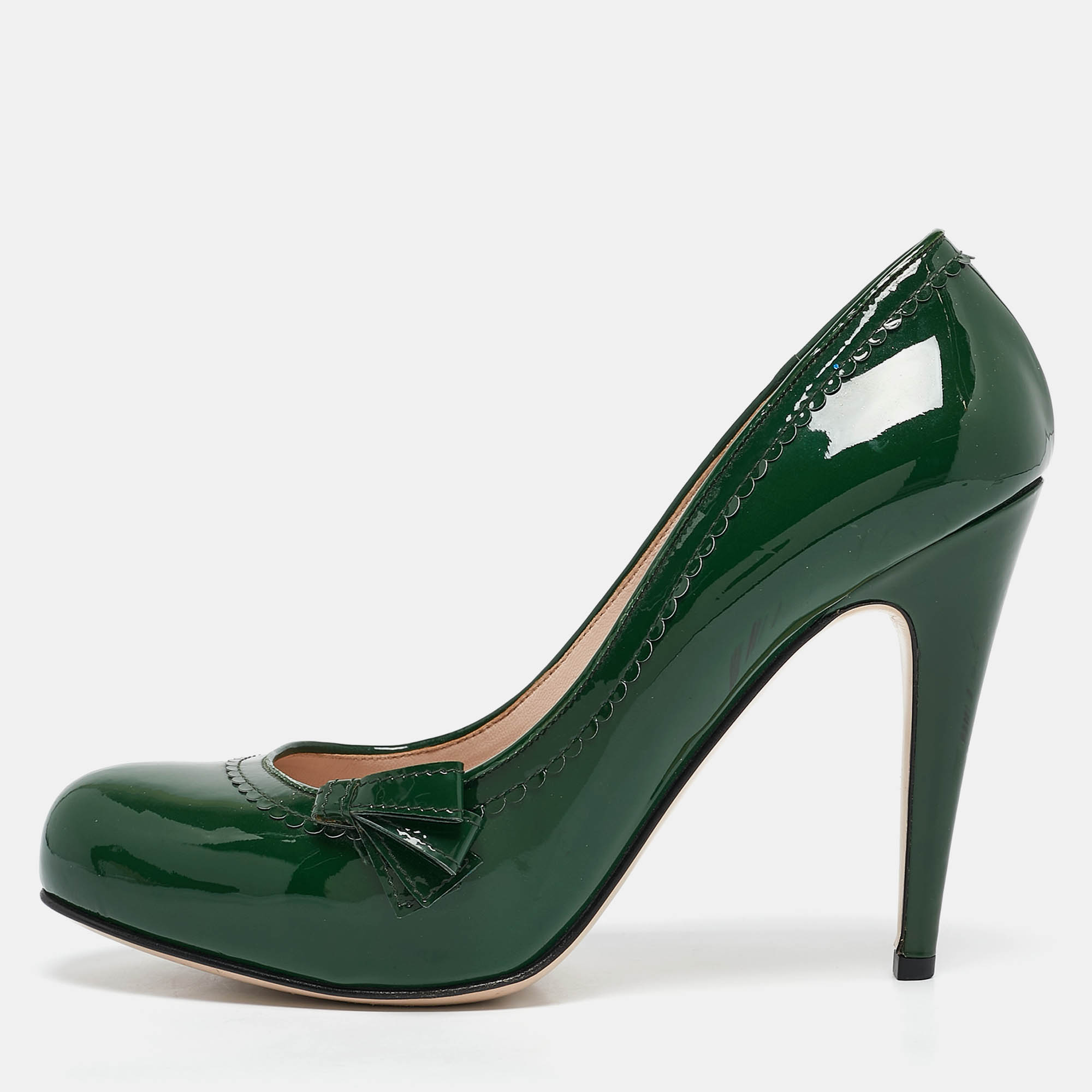 مملوكة مسبقًا Miu Miu Green Patent Leather Platform Pumps Size 41