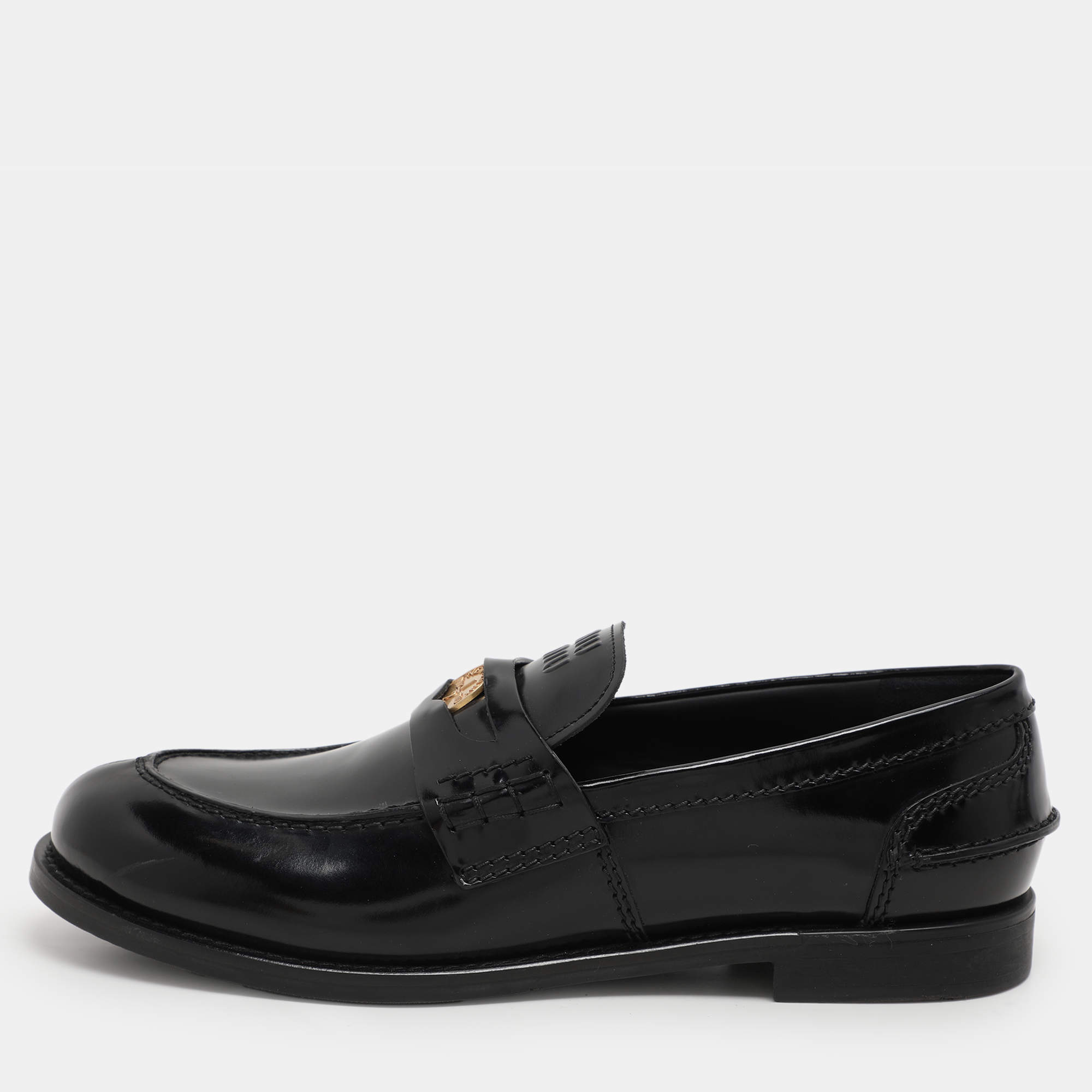 Miu Miu Black Patent Leather Penny Loafers Size 41