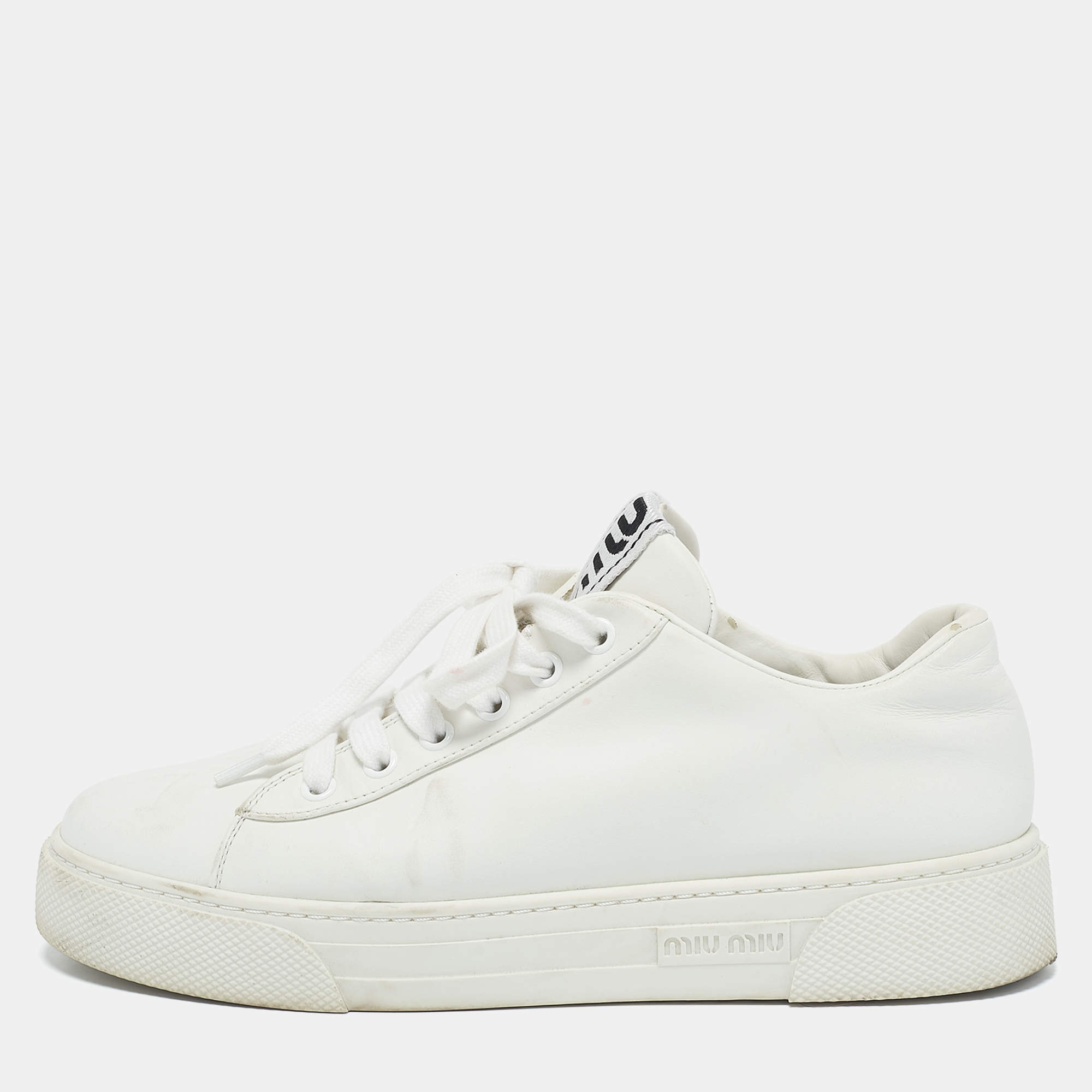 Miu Miu White Leather Low Top Sneakers Size 38.5