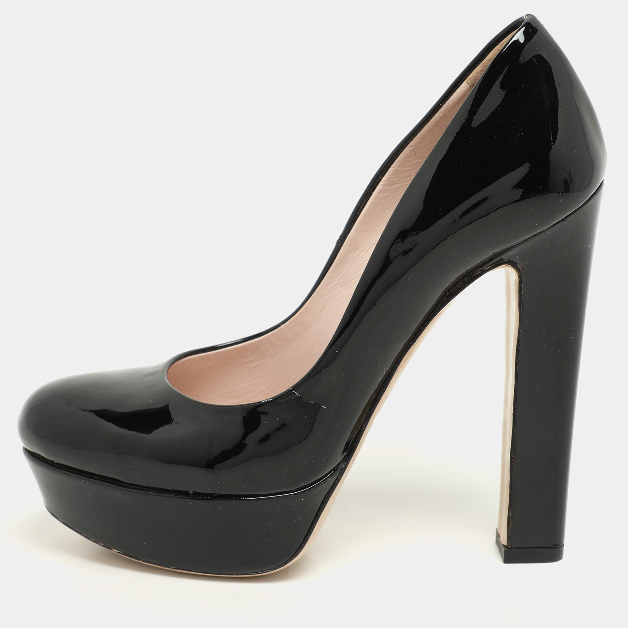 Miu Miu Black Patent Leather Platform Pumps Size 35