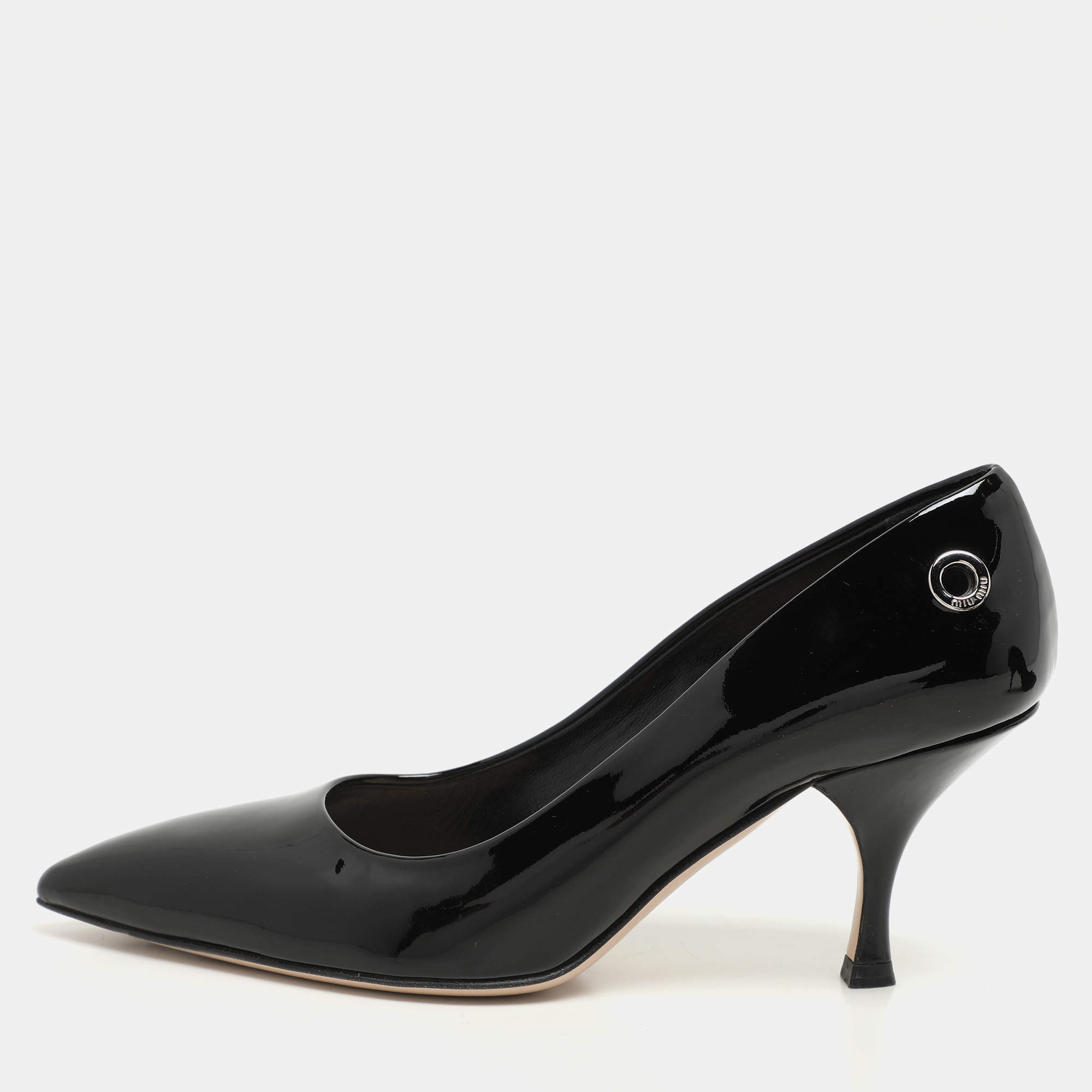 Miu Miu Black Patent Leather Eyelet Pumps Size 36.5
