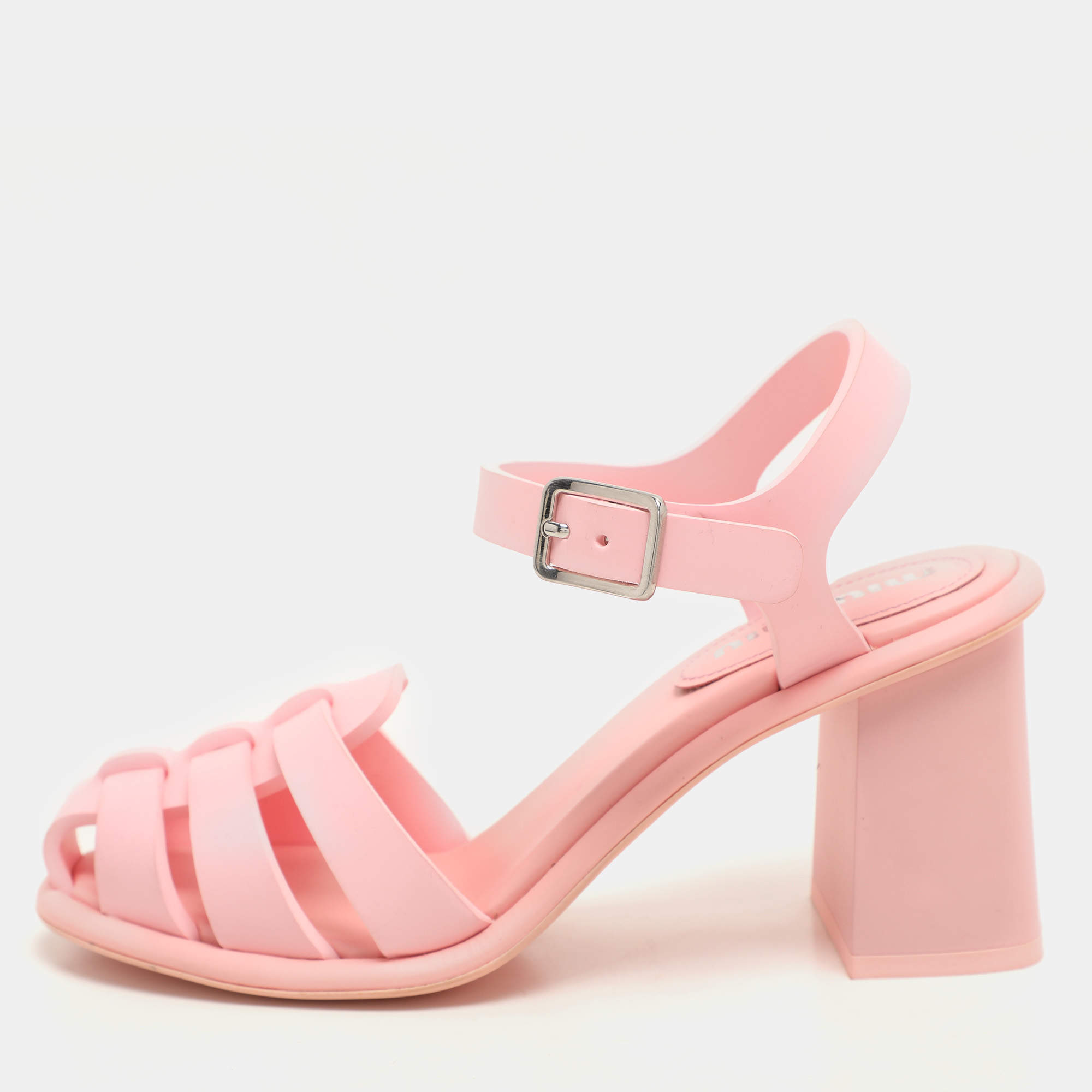 Miu Miu Pink Rubber Caged Ankle Strap Sandals Size 36