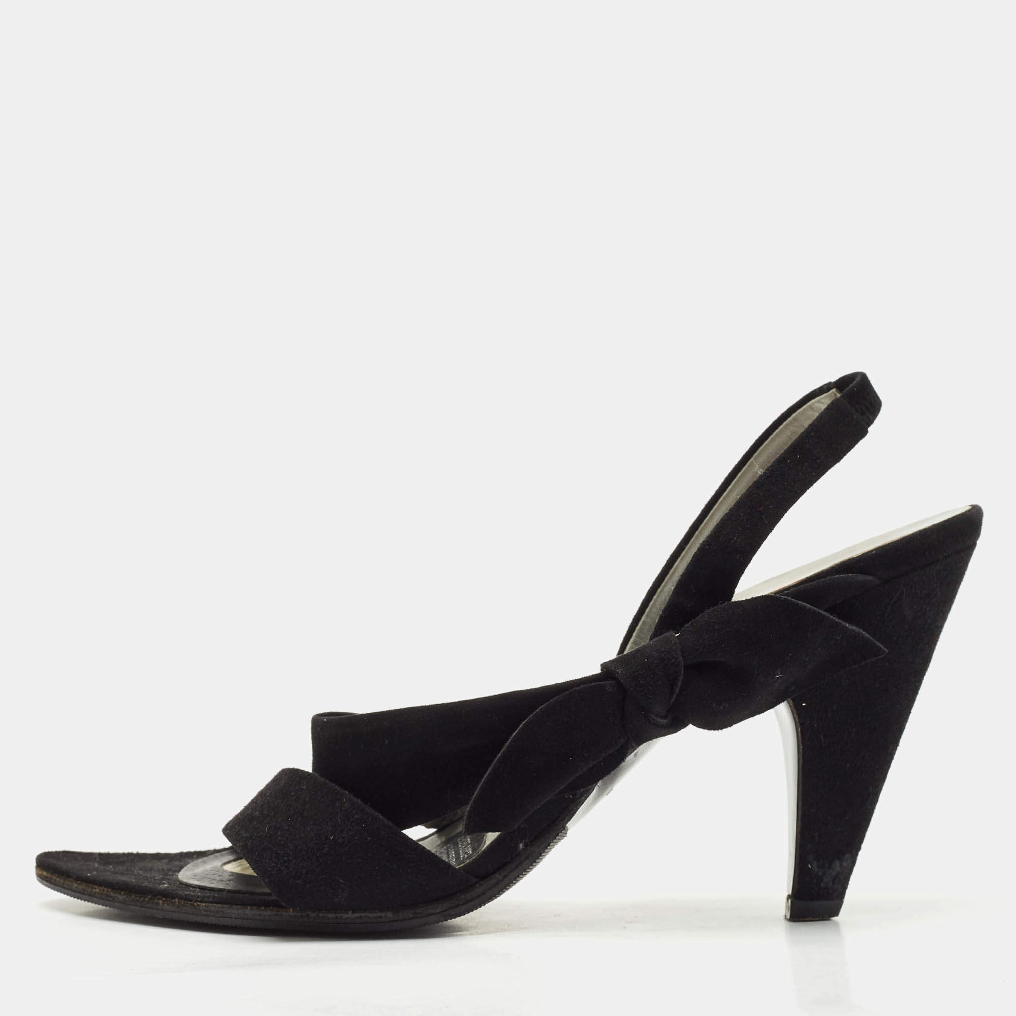 Miu Miu Black Suede Bow Strappy Slingback Sandals Size 38