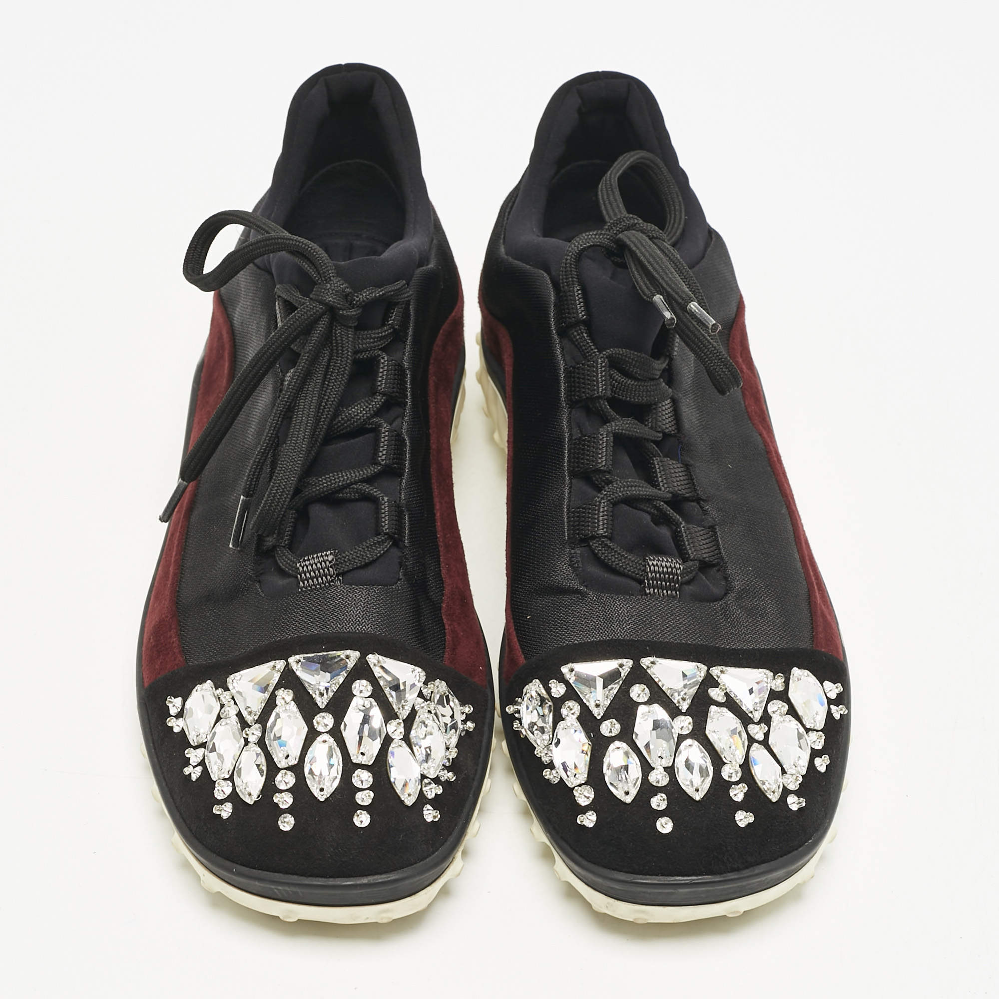 Miu Miu Black Patent Leather Crystal Embellished Cap Toe