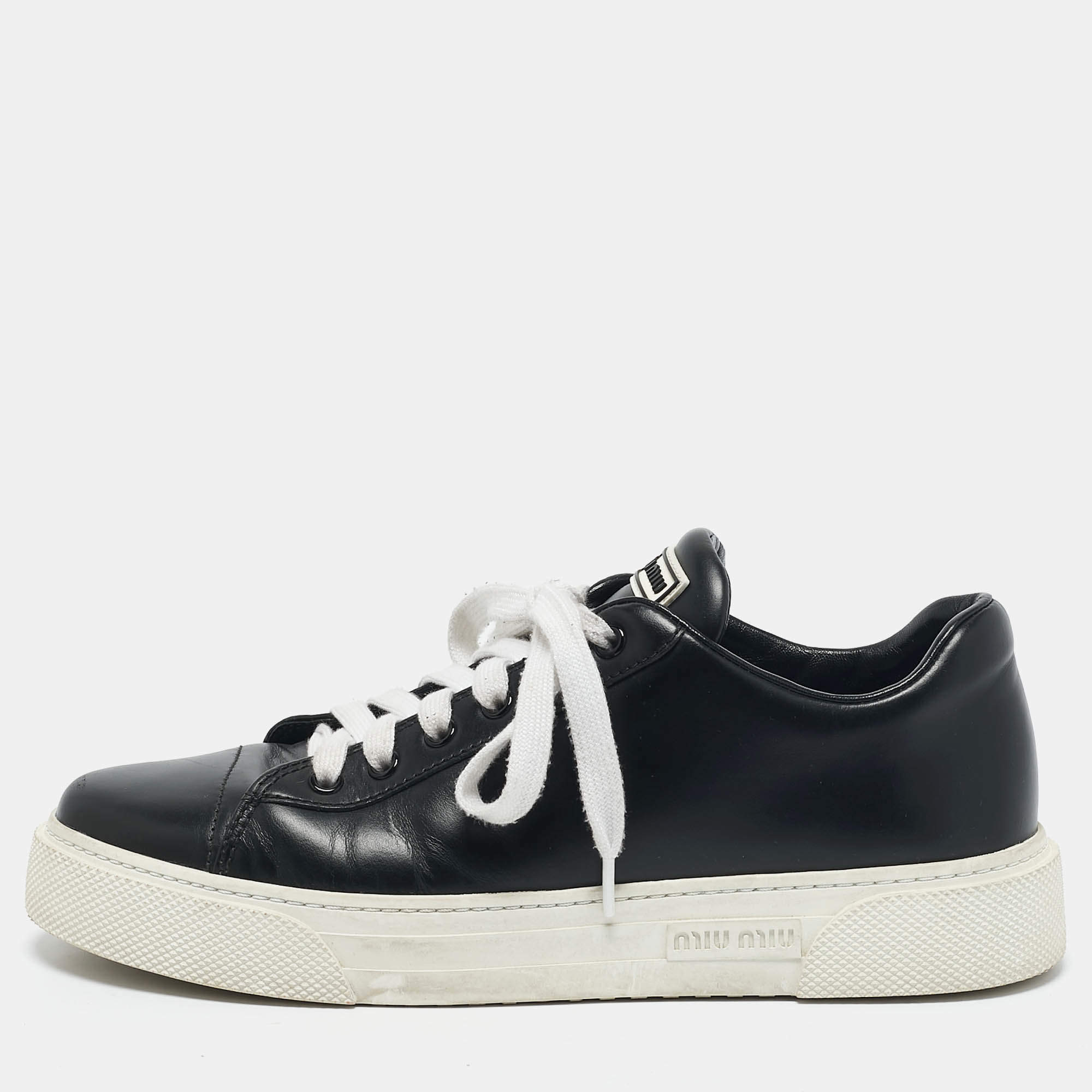 Miu Miu Black Leather Low Top Sneakers Size 39