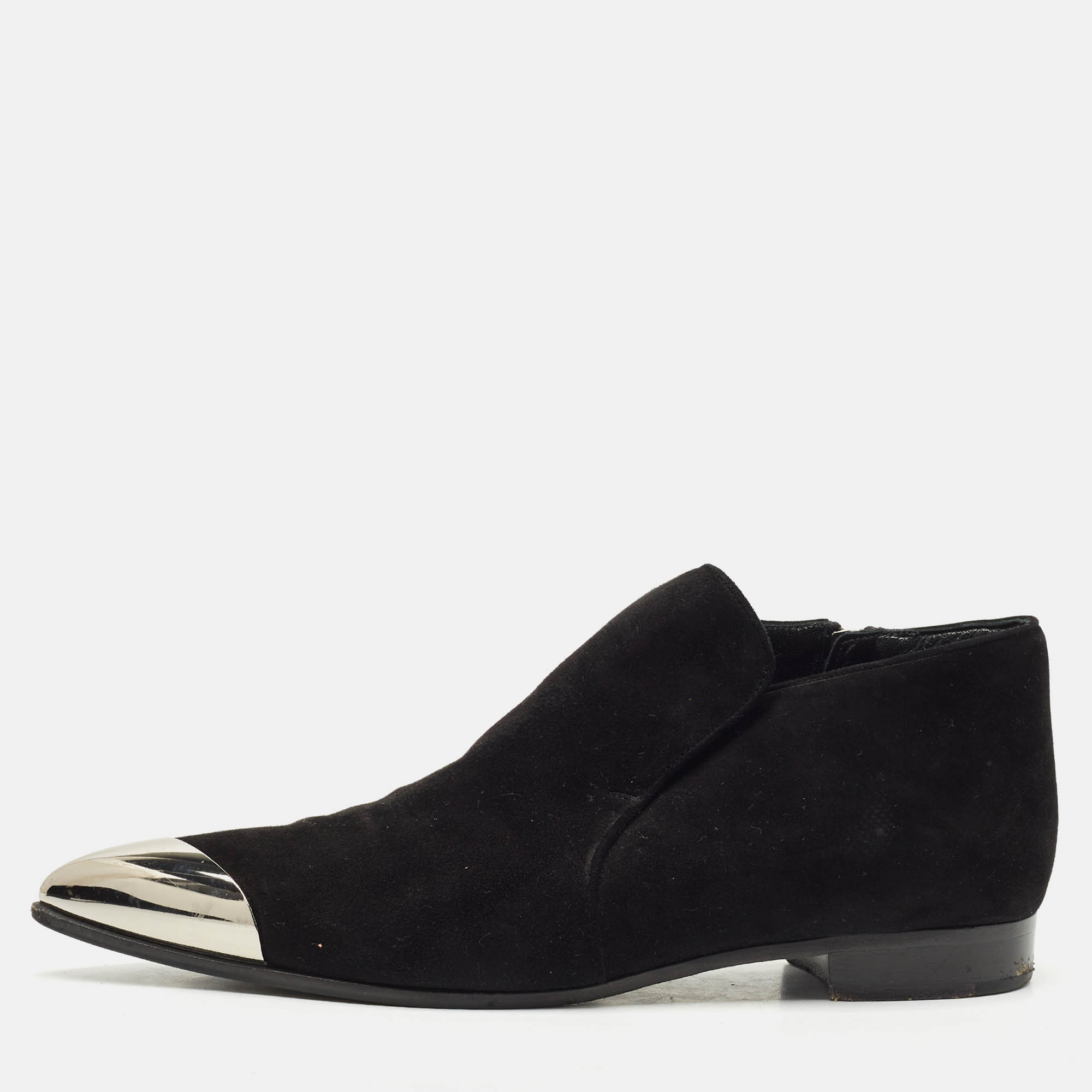 Miu Miu Black Suede and Metal Toe Ankle Boots Size 38