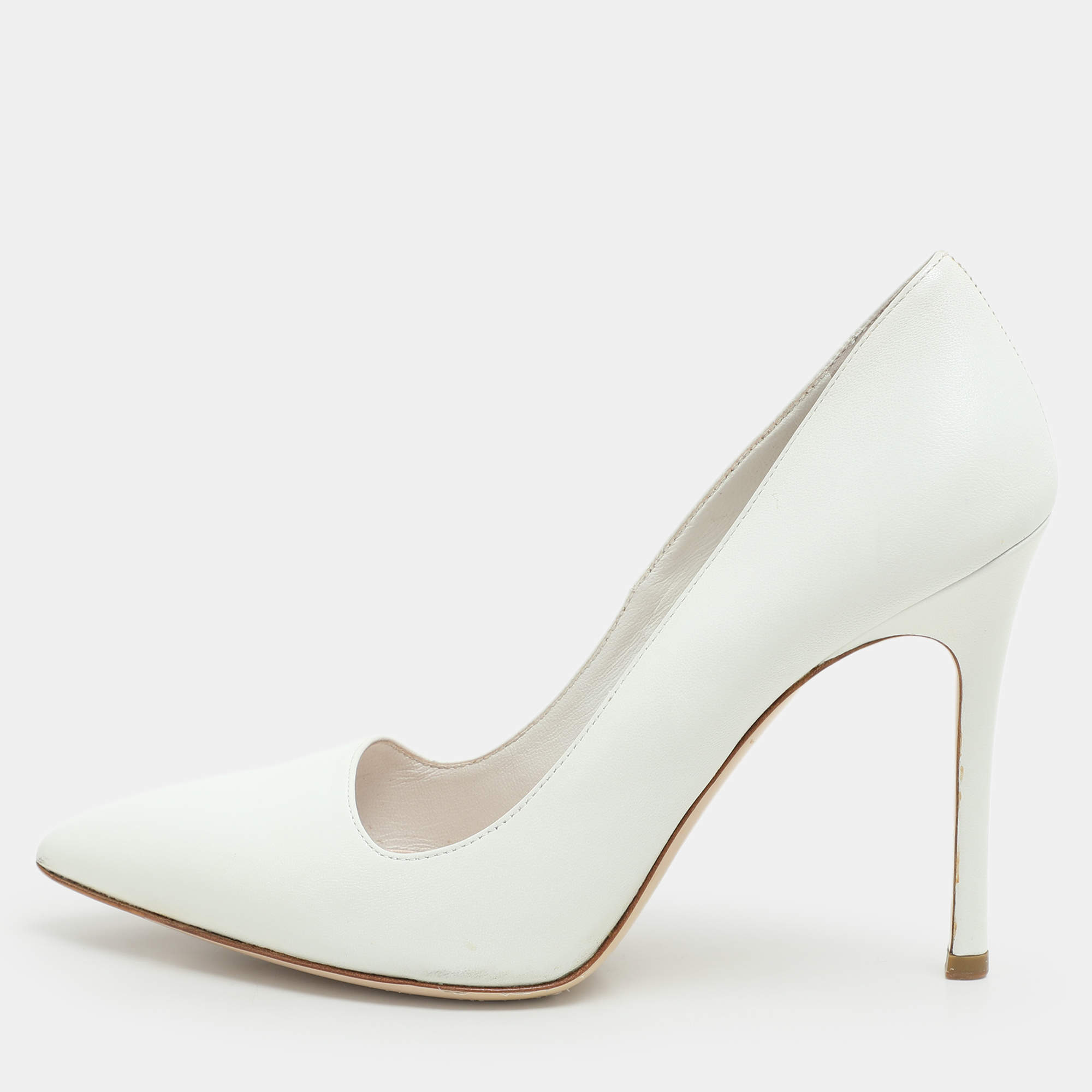 Miu Miu White Leather Pointed Toe Pumps Size 38.5