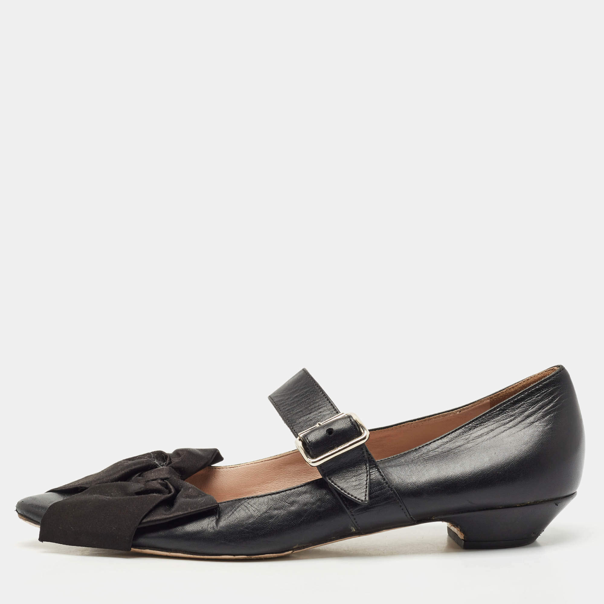 مملوكة مسبقًا Miu Miu Black Leather Mary Jane Bow Ballet Flats Size 40