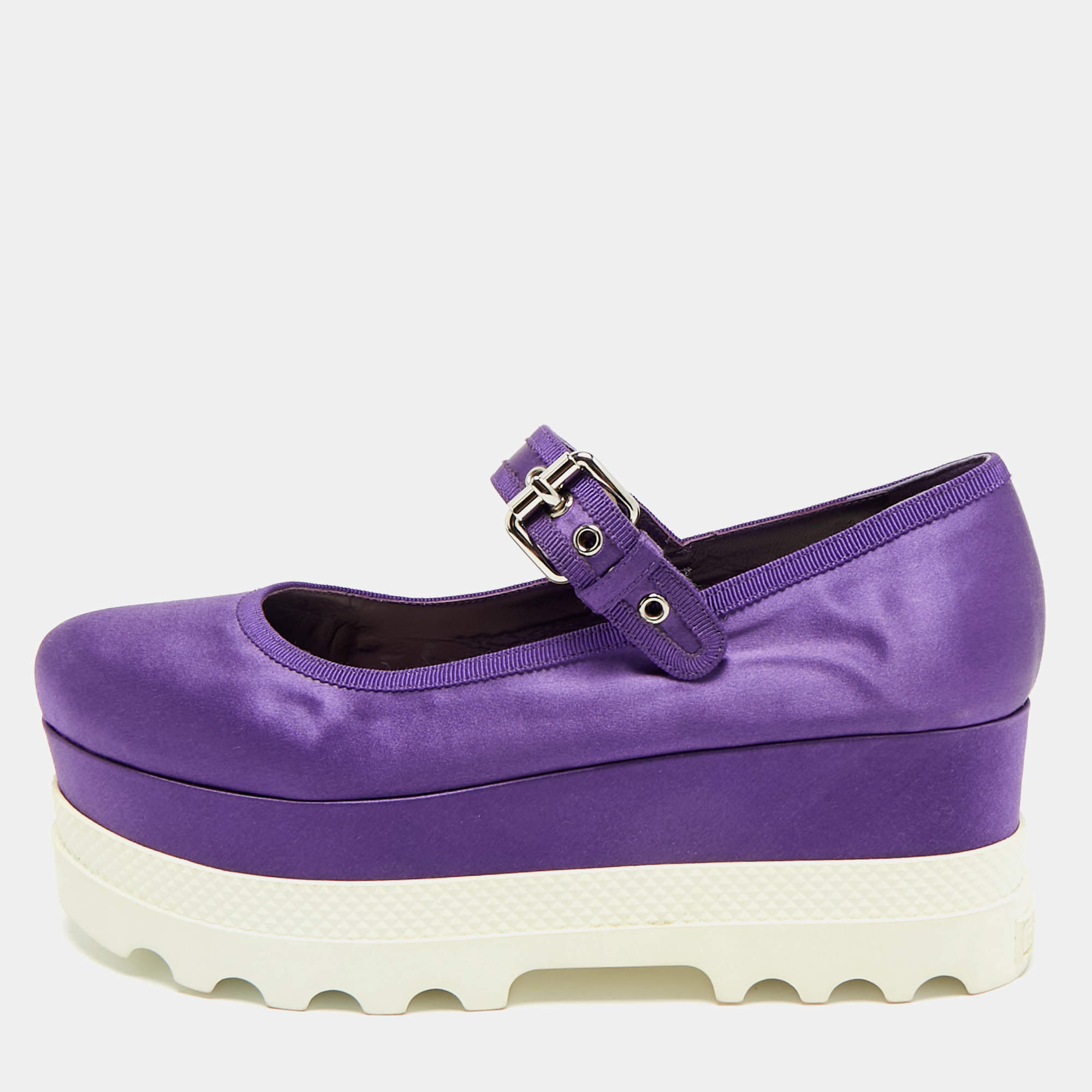 Pre Owned Miu Miu Purple Satin Platform Mary Jane Pumps Size 39