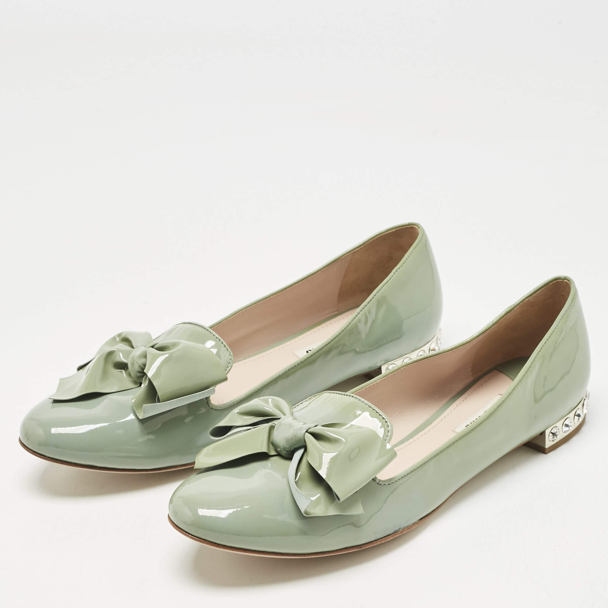 Miu Miu Yellow Patent Leather Cat Print Ballet Flats Size