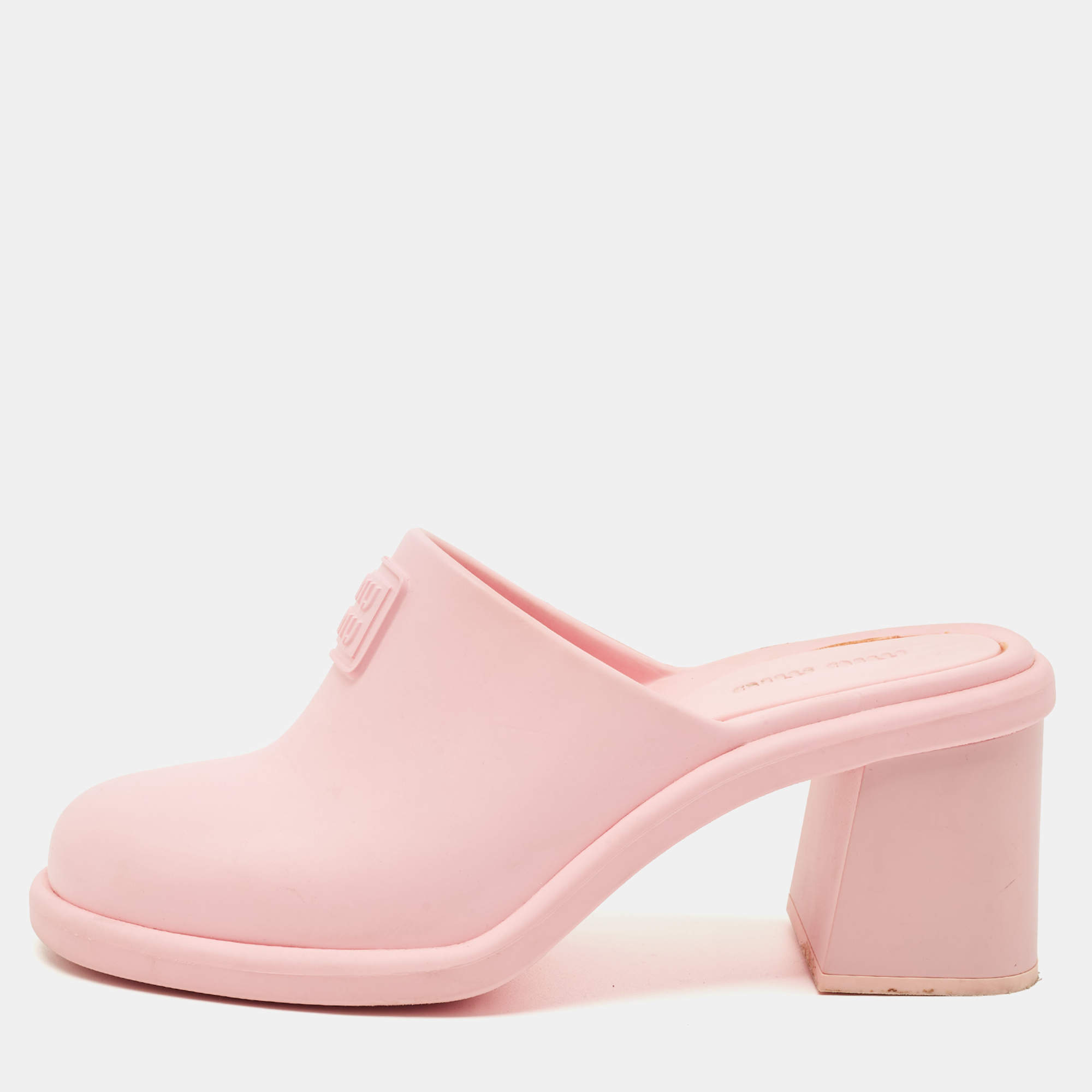 Pre Owned Miu Miu Pink Rubber Logo Clogs Size 37